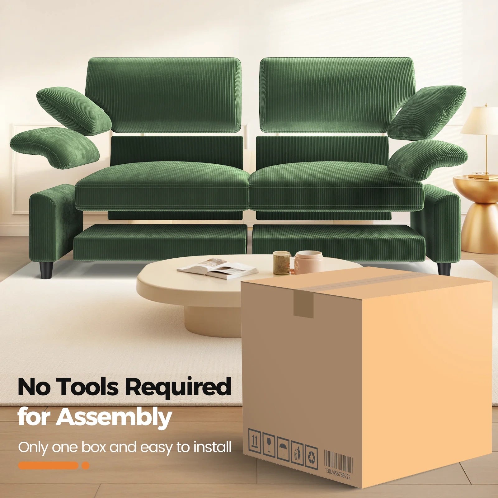 LM03 83 Inch Corduroy Sofa with Extra Deep Seat and 2 Pillows