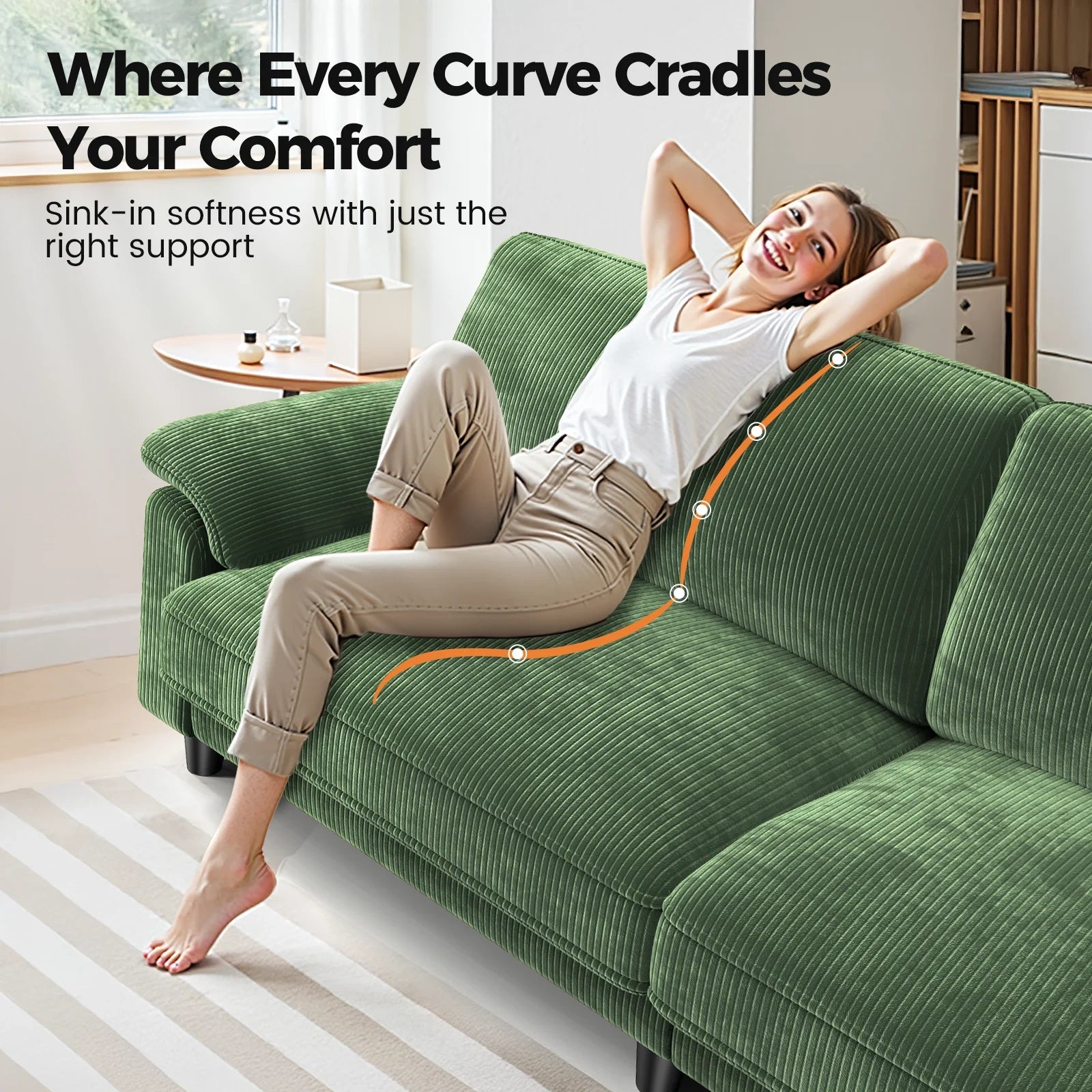 LM03 83 Inch Corduroy Sofa with Extra Deep Seat and 2 Pillows
