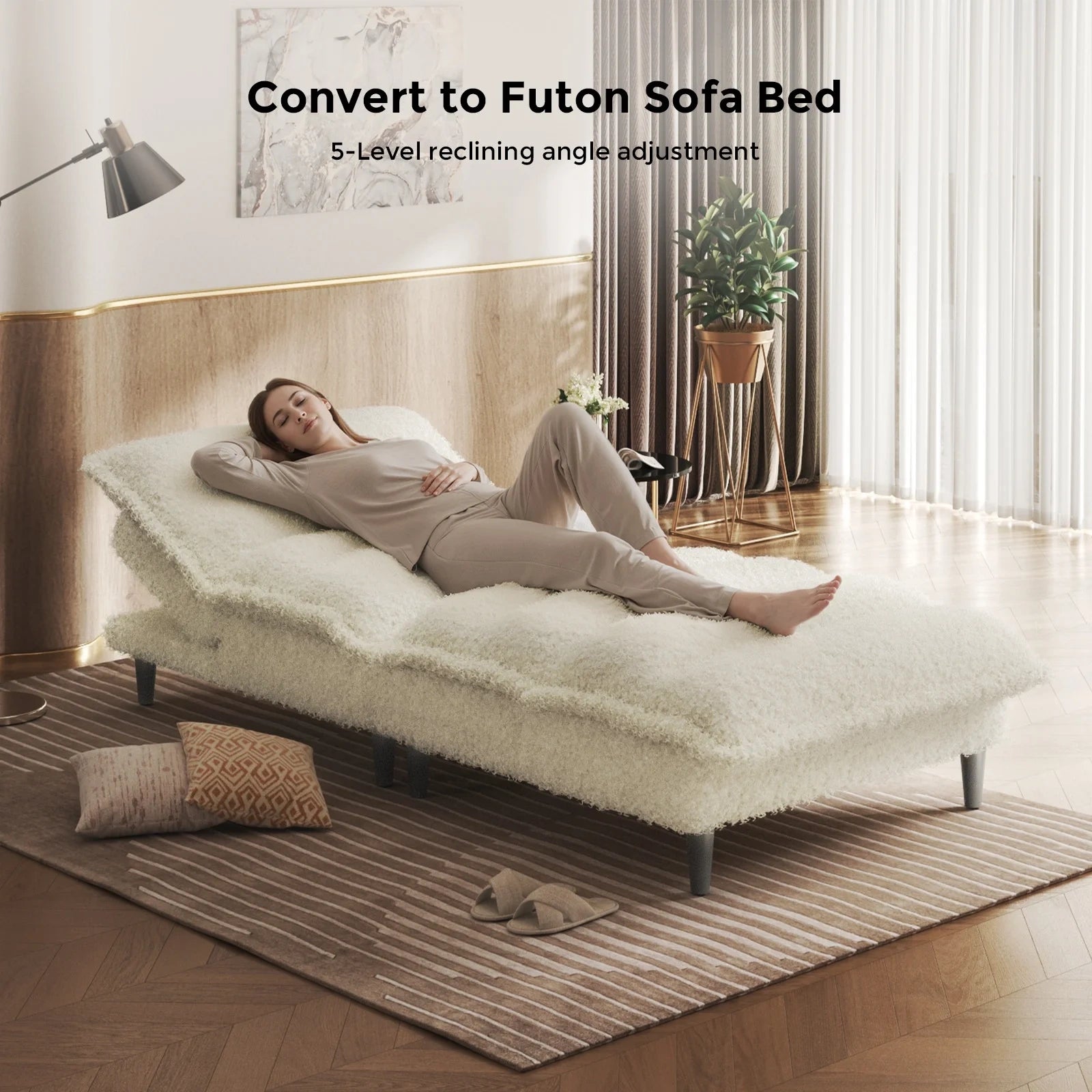 71 Inch 4 in 1 Teddy Plush Fabric Sofa with Adjustable Backrest