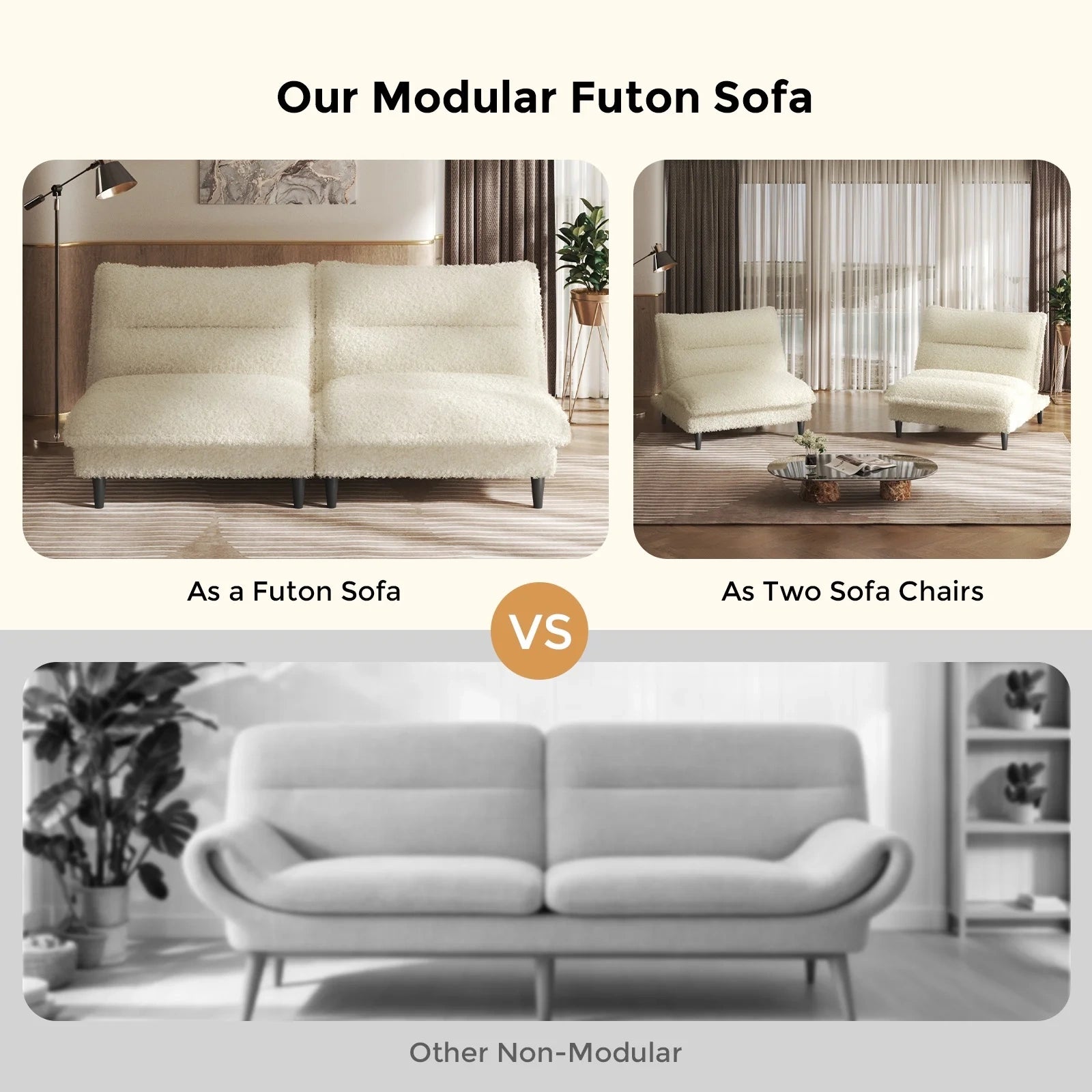 71 Inch 4 in 1 Teddy Plush Fabric Sofa with Adjustable Backrest