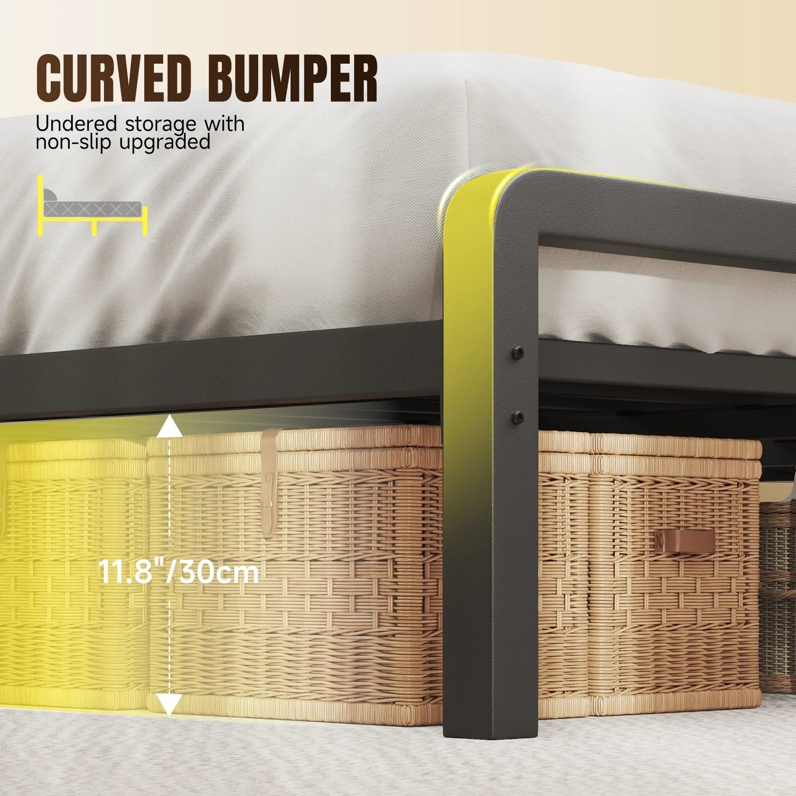 LT01 Bed Frame with 49.2 Inch LED High Headboard and 2-Tier Storage