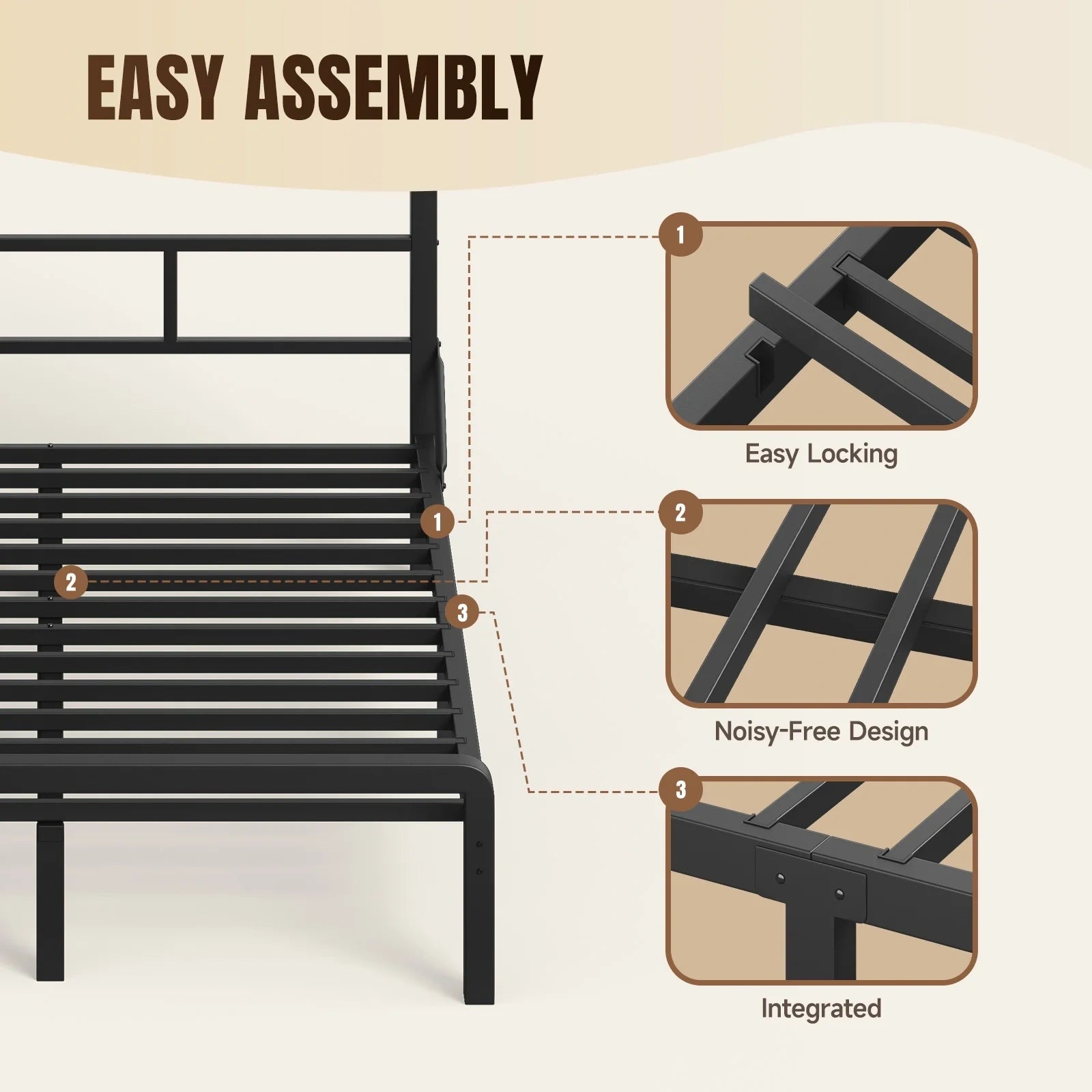 LT01 Bed Frame with 49.2 Inch LED High Headboard and 2-Tier Storage