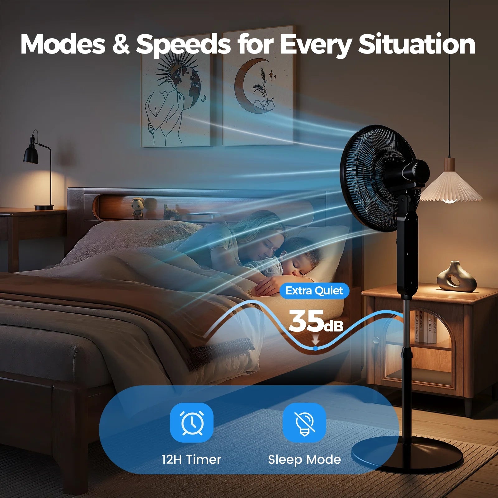 16 Inch 3-Speed Stand up Fan with Adjustable Height and Tilt
