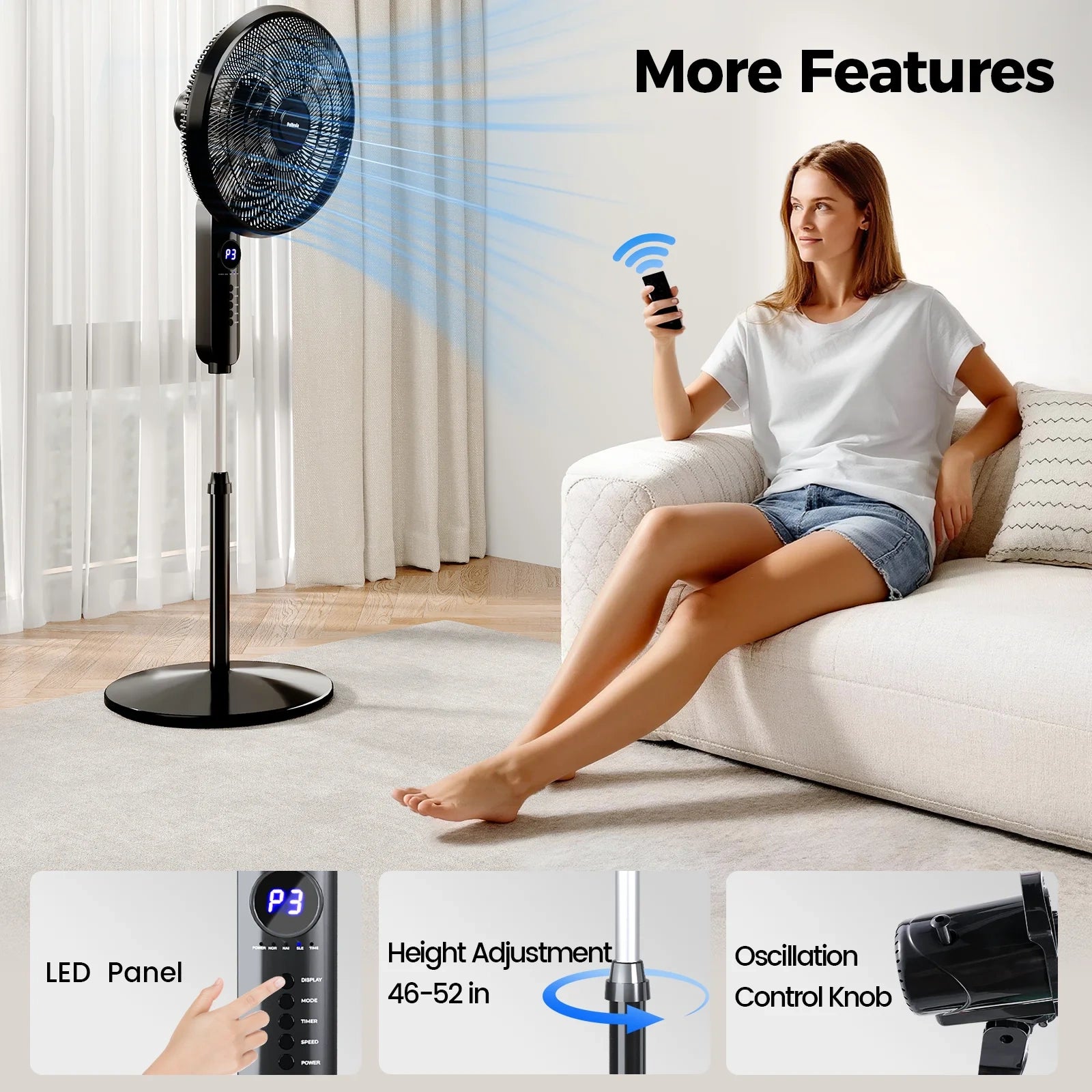 16 Inch 3-Speed Stand up Fan with Adjustable Height and Tilt
