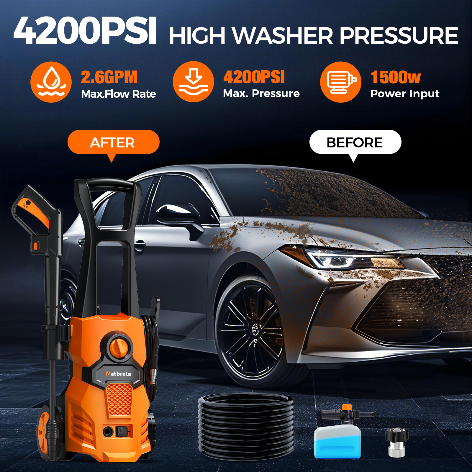 PW60 1500W 4200PSI 2.6 GPM Electric Pressure Washer
