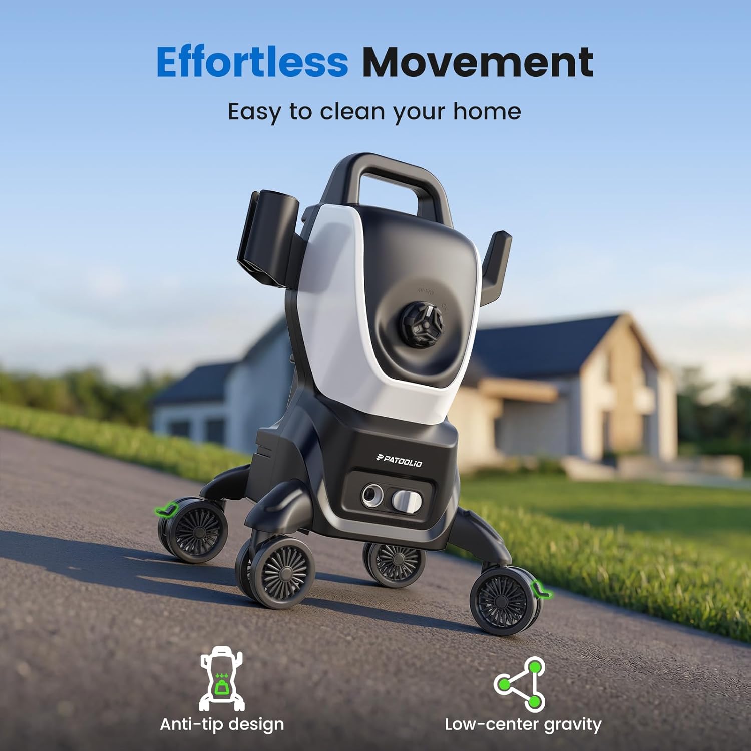 W60 1800W AC 4500 PSI Electric Pressure Washer 2 x 360° Lockable Wheels