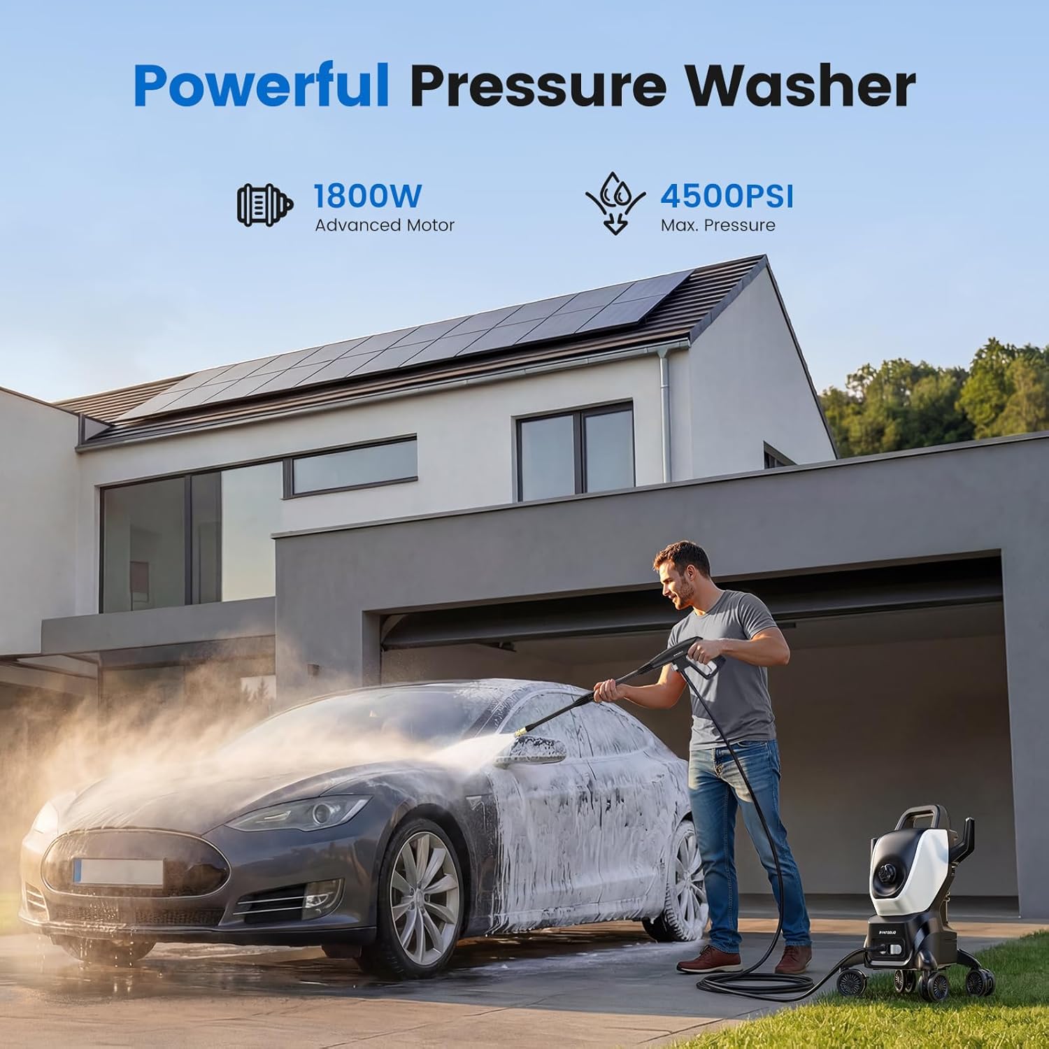 W60 1800W AC 4500 PSI Electric Pressure Washer 2 x 360° Lockable Wheels
