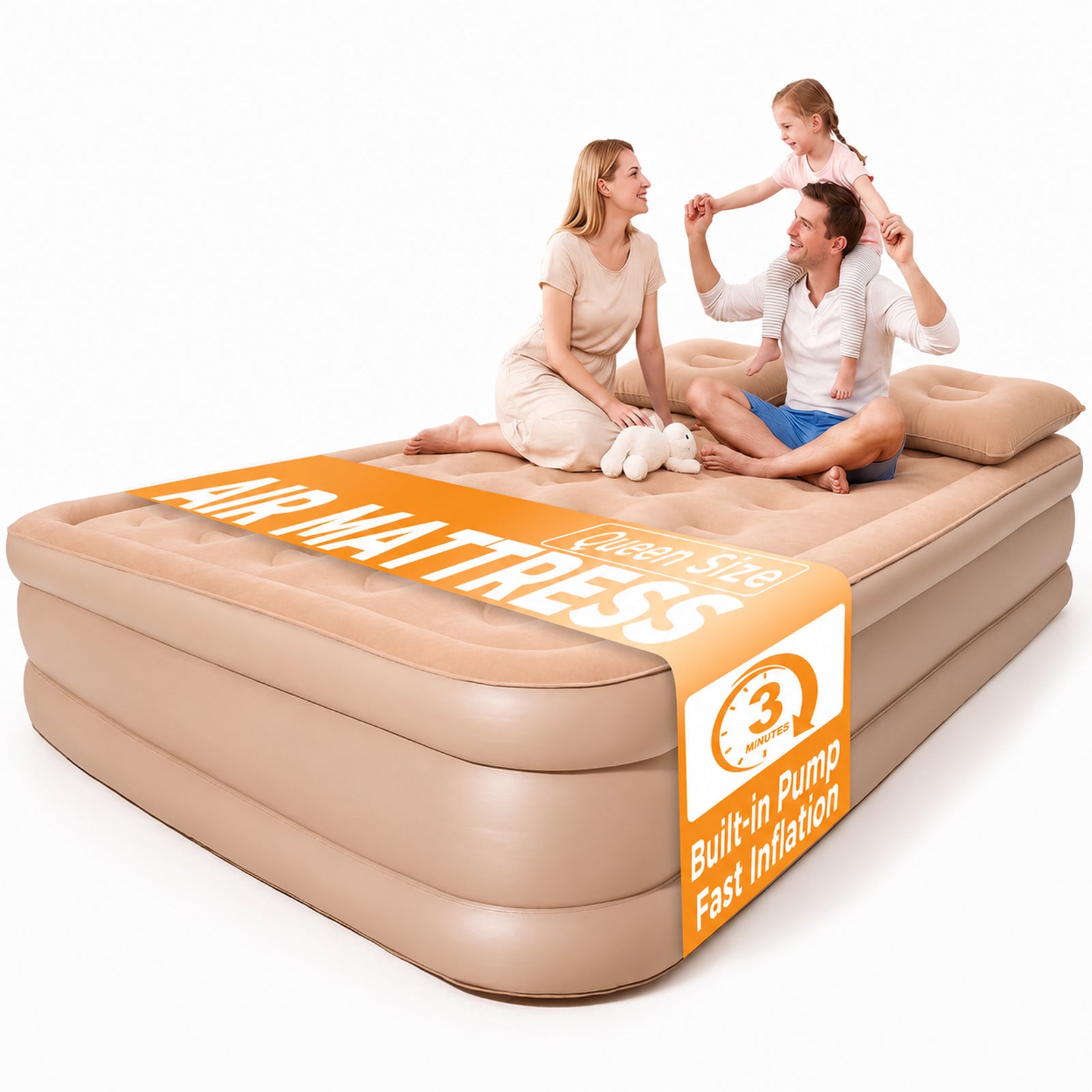 Patbrela 16" Queen Air Mattress with Built-in Pump & Light, 4000mAh Rechargeable Wireless Pump, Up to 10H Light Runtime, Quick Inflation & Deflation, Inflatable Mattress for Camping, Travel & Guests