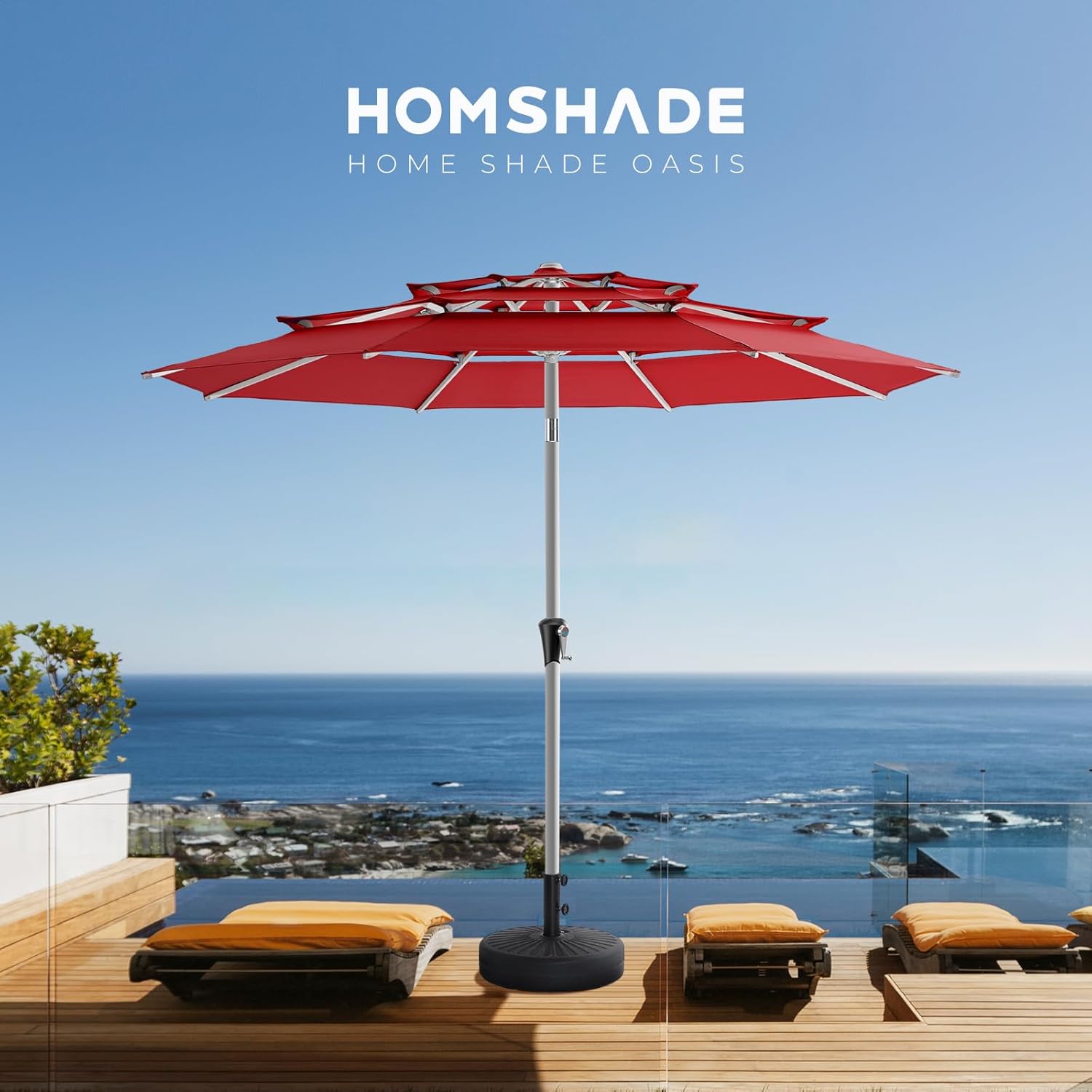 SY10T 9 Feet 3-Tier Aluminum Patio Umbrella Windproof UPF50+ UV Fade-Resistant Outdoor Market Table Umbrella