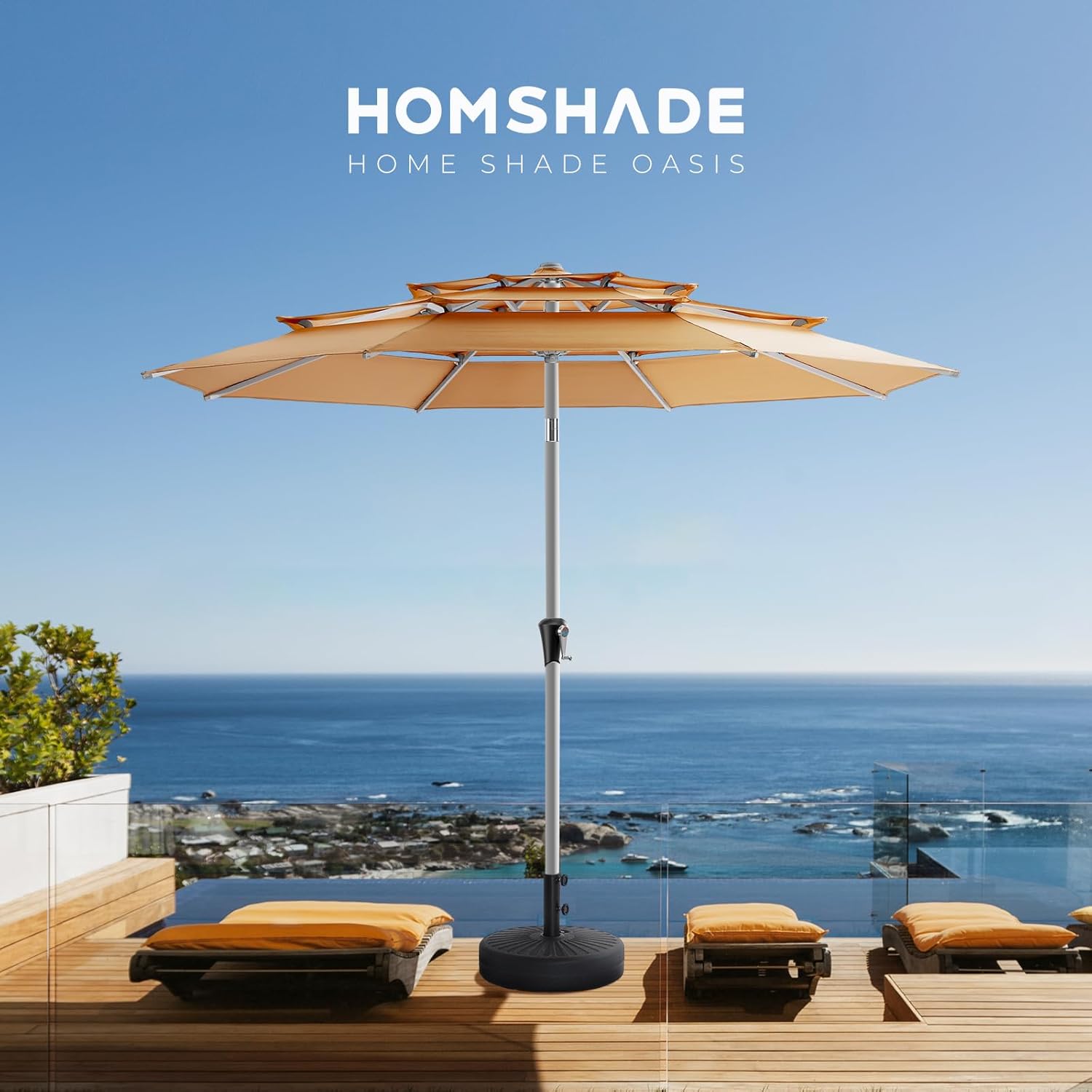 SY10T 9 Feet 3-Tier Aluminum Patio Umbrella Windproof UPF50+ UV Fade-Resistant Outdoor Market Table Umbrella