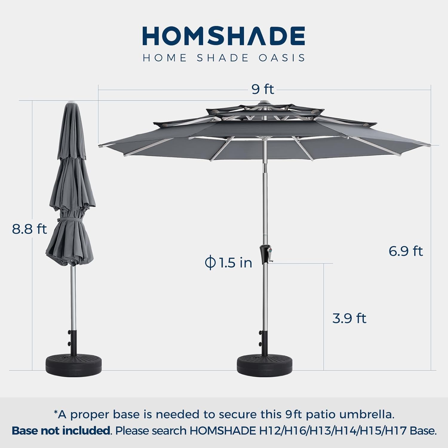 SY10T 9 Feet 3-Tier Aluminum Patio Umbrella Windproof UPF50+ UV Fade-Resistant Outdoor Market Table Umbrella