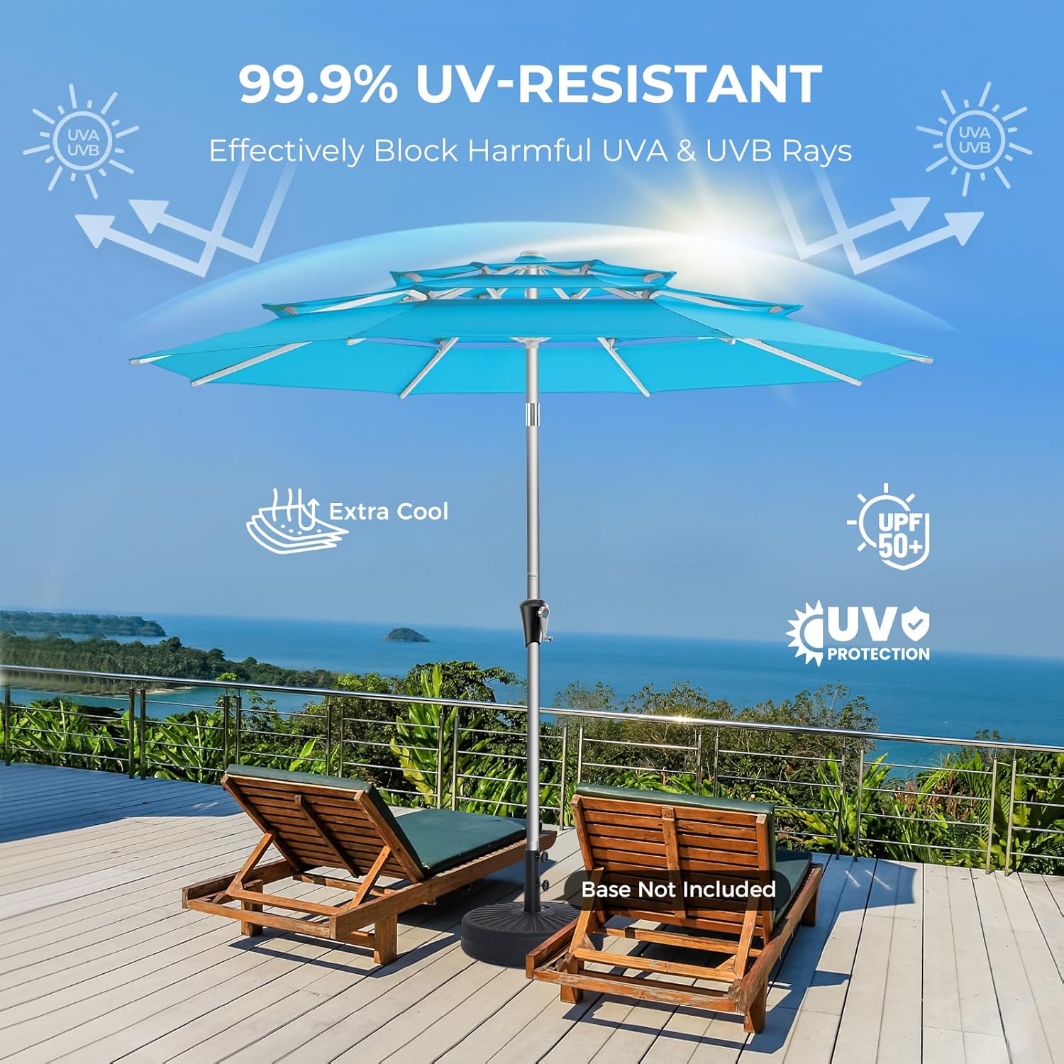 SY10T 9 Feet 3-Tier Aluminum Patio Umbrella Windproof UPF50+ UV Fade-Resistant Outdoor Market Table Umbrella