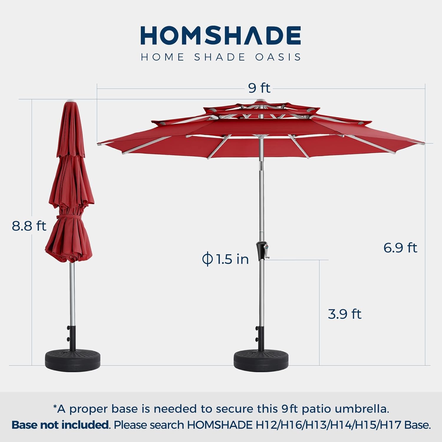 SY10T 9 Feet 3-Tier Aluminum Patio Umbrella Windproof UPF50+ UV Fade-Resistant Outdoor Market Table Umbrella