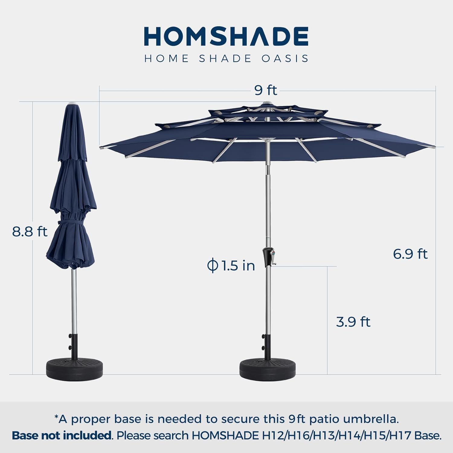 SY10T 9 Feet 3-Tier Aluminum Patio Umbrella Windproof UPF50+ UV Fade-Resistant Outdoor Market Table Umbrella