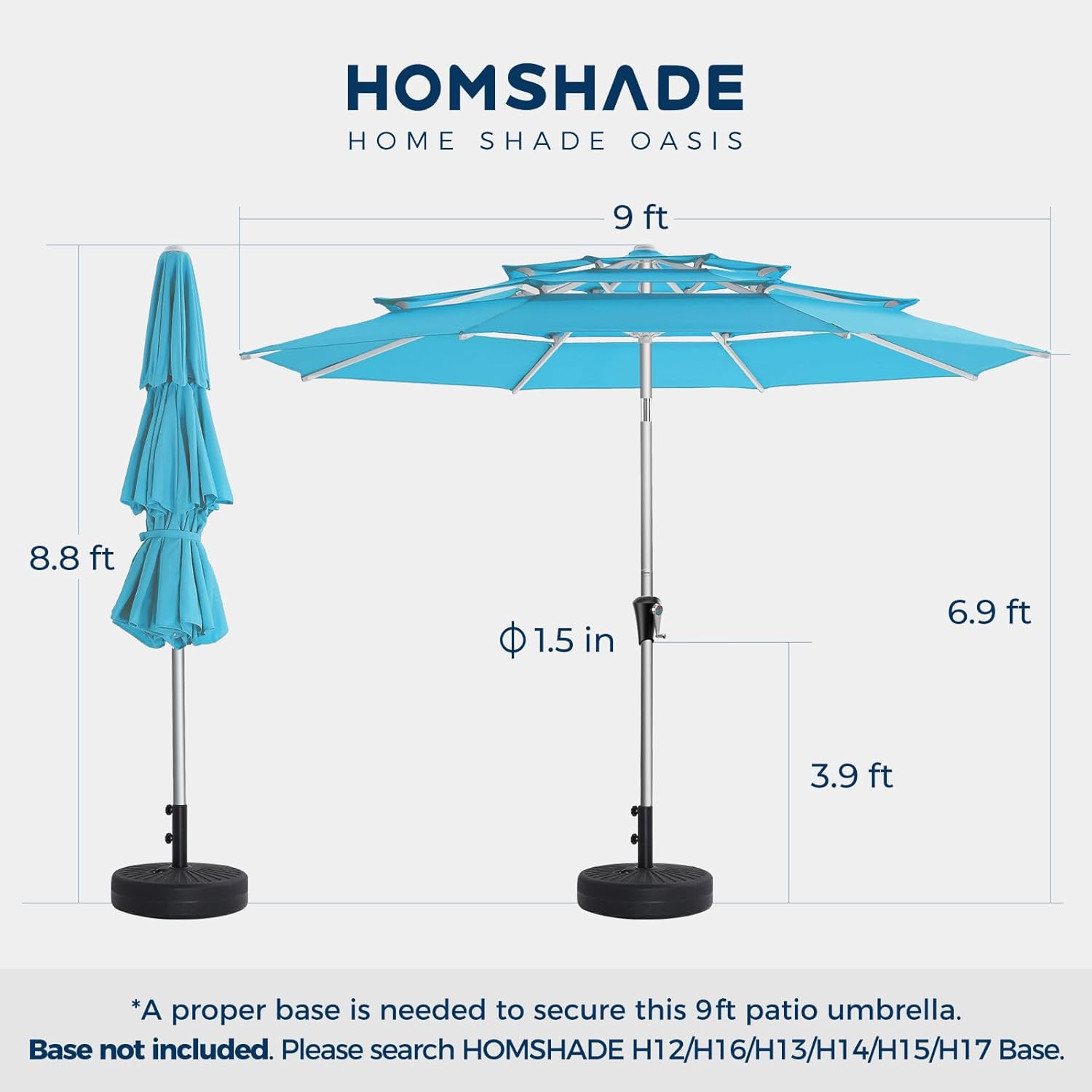 SY10T 9 Feet 3-Tier Aluminum Patio Umbrella Windproof UPF50+ UV Fade-Resistant Outdoor Market Table Umbrella