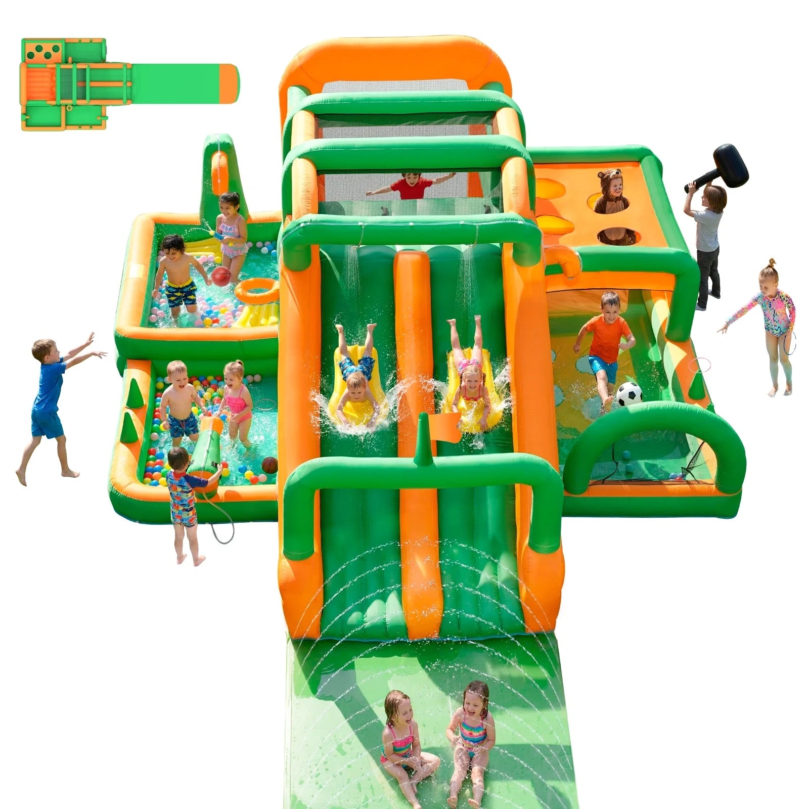 Inflatable Water Slide Bounce House, Extra Large Double Slides Bouncer Castle, 840D+420D Oxford Cloth, Whack-a-Mole, Deep Pool, Jump Area, Climbing Wall, Water Cannon, for Kids Aged 3–10 Backyard