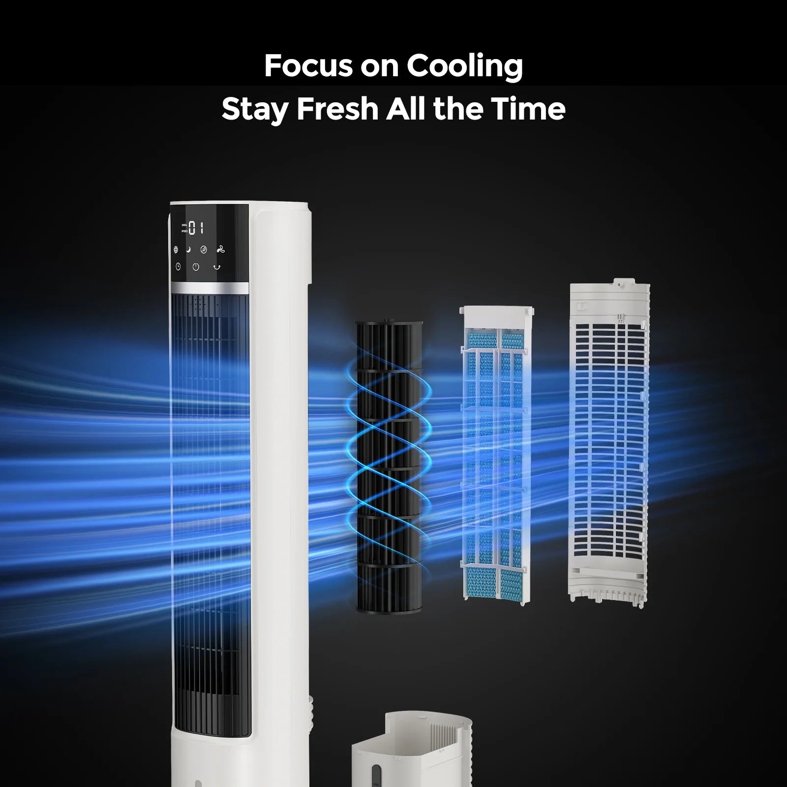 40 inch Evaporative Air Cooler Tower Fan with 2 Ice Crystal Boxes
