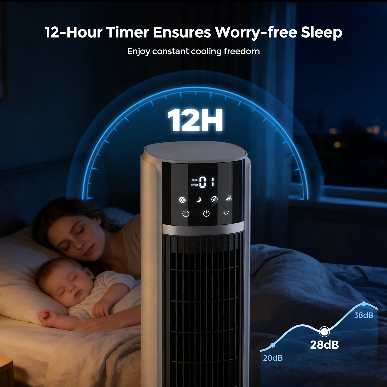 40 inch Evaporative Air Cooler Tower Fan with 2 Ice Crystal Boxes
