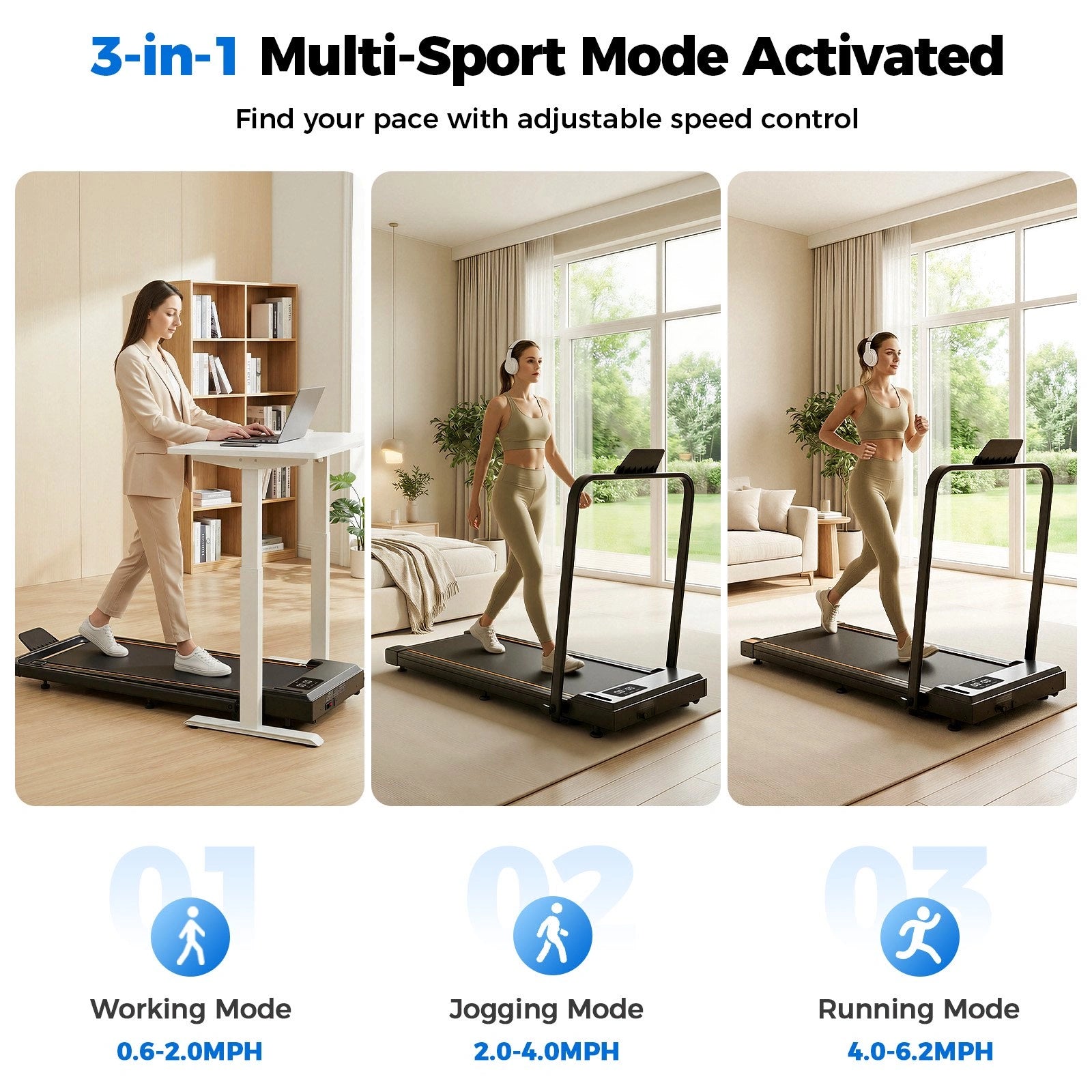 FT41 Portable Electric Treadmills 2.5 PH 6.2 mph Low-Noise Motor
