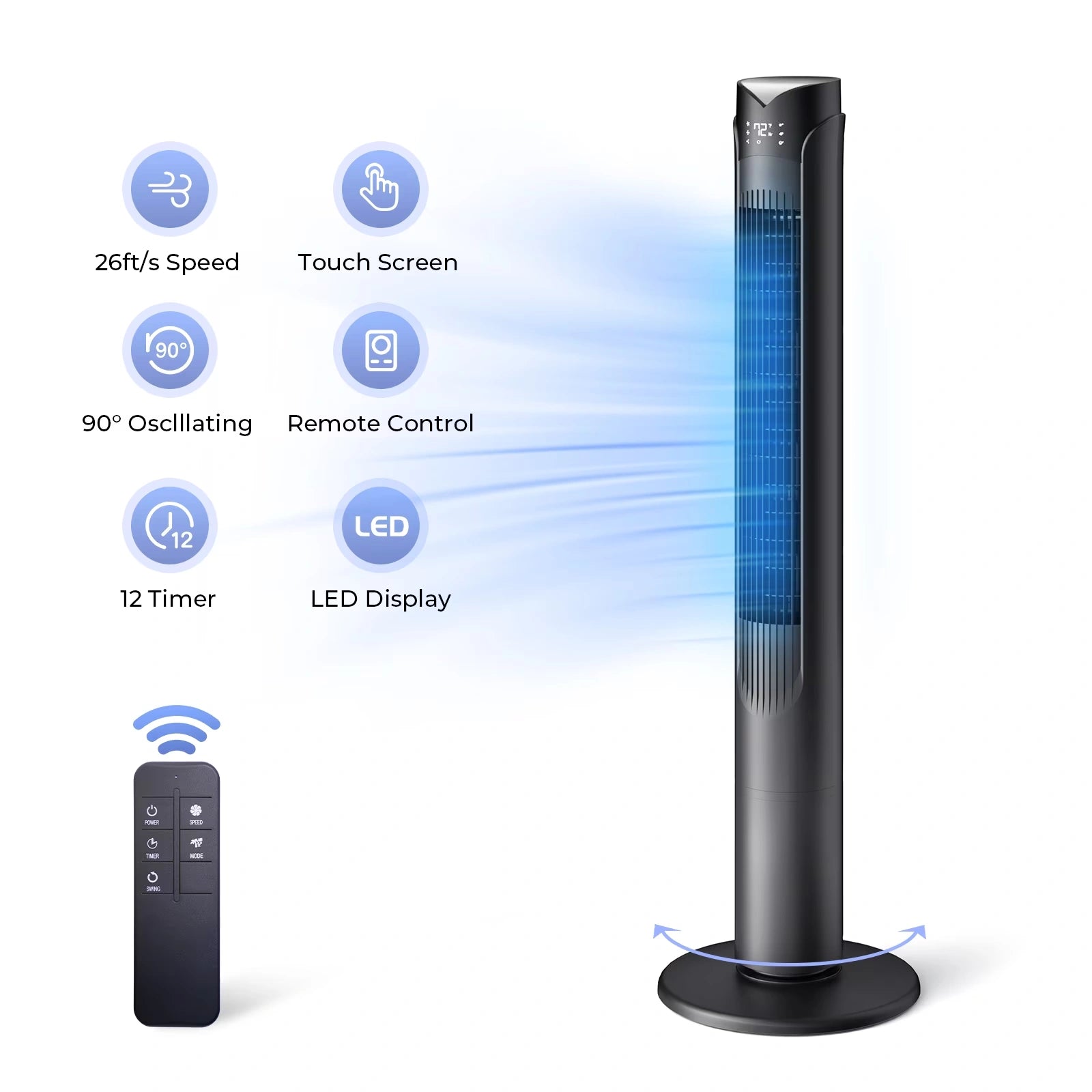 41 Inch Oscillating Tower Fan with Remote 3 Speeds