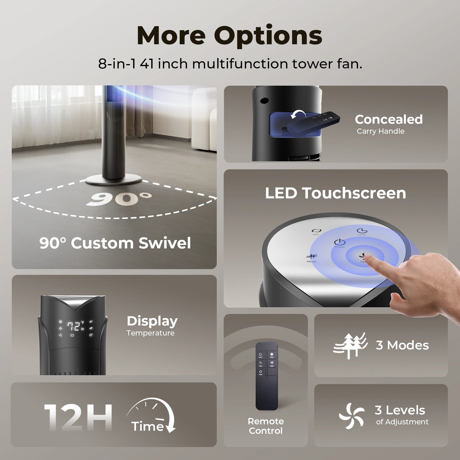 41 Inch Oscillating Tower Fan with Remote 3 Speeds