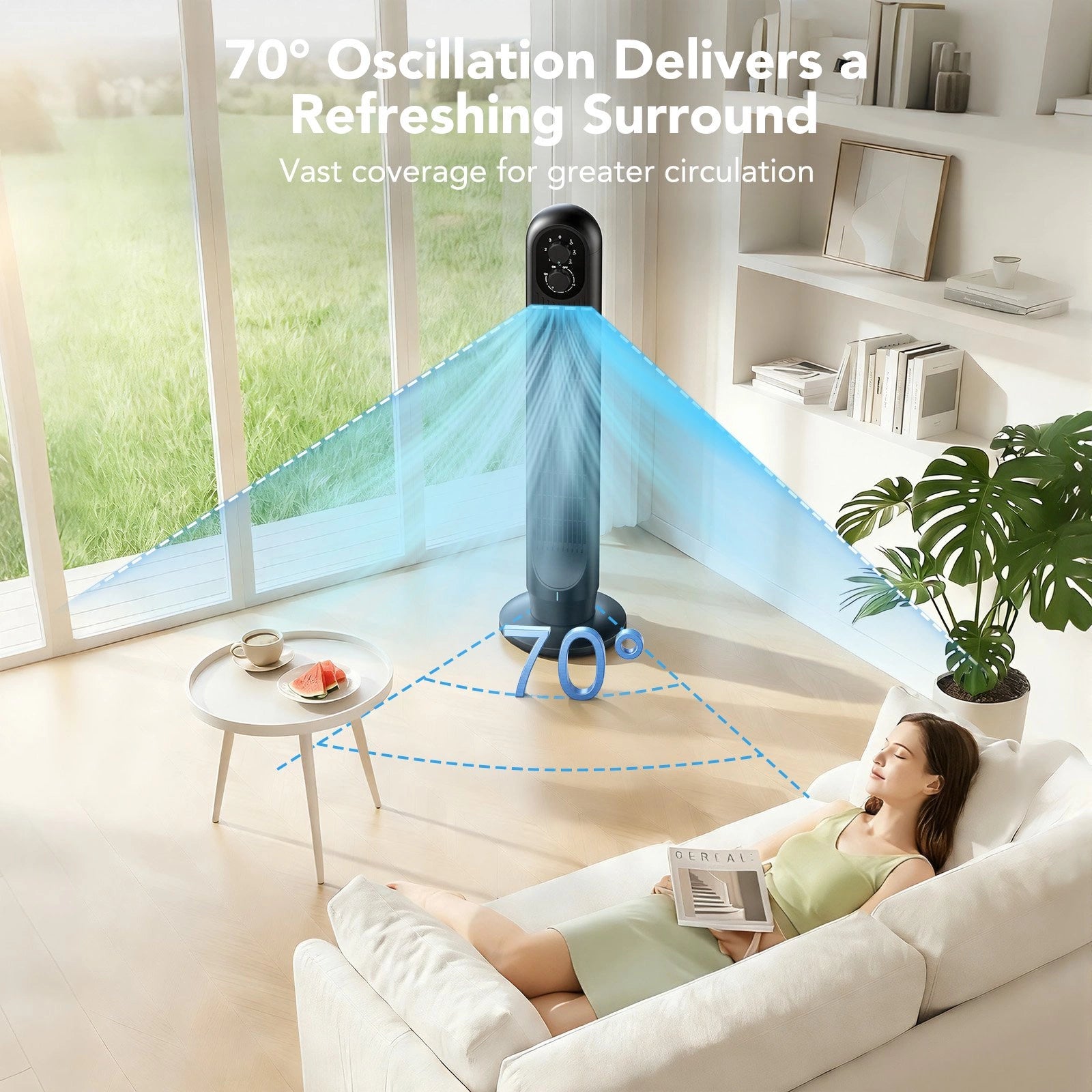 31 Inch Oscillating Tower Fan with 360° Dual Knob Control