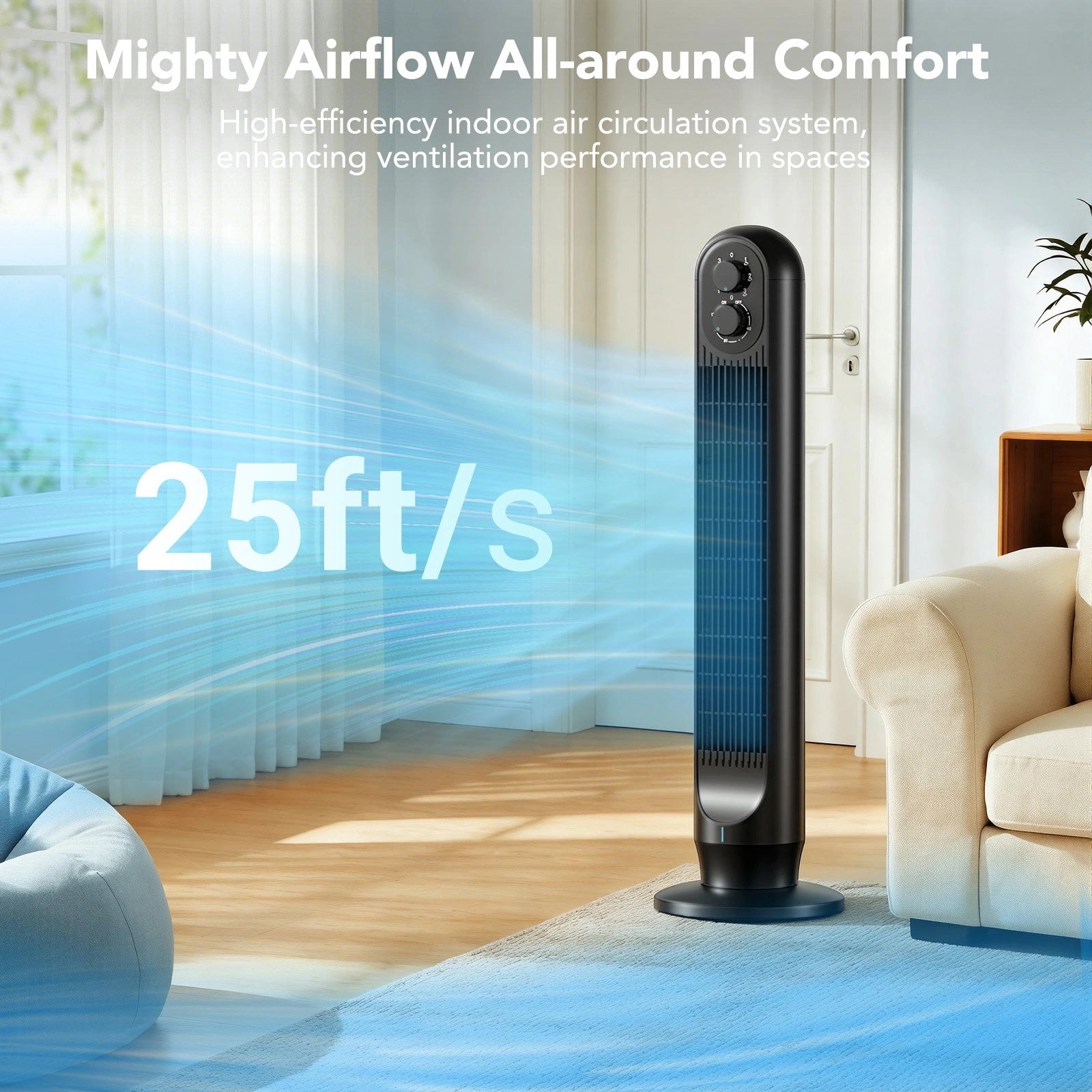 31 Inch Oscillating Tower Fan with 360° Dual Knob Control