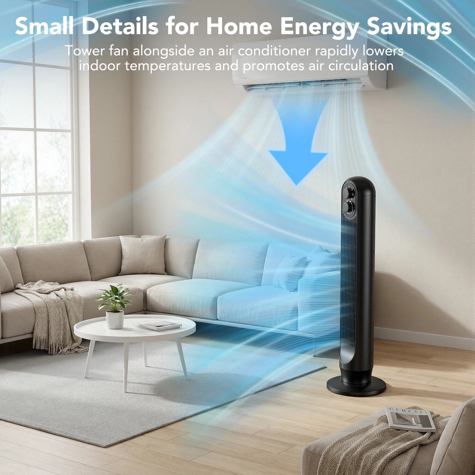 31 Inch Oscillating Tower Fan with 360° Dual Knob Control