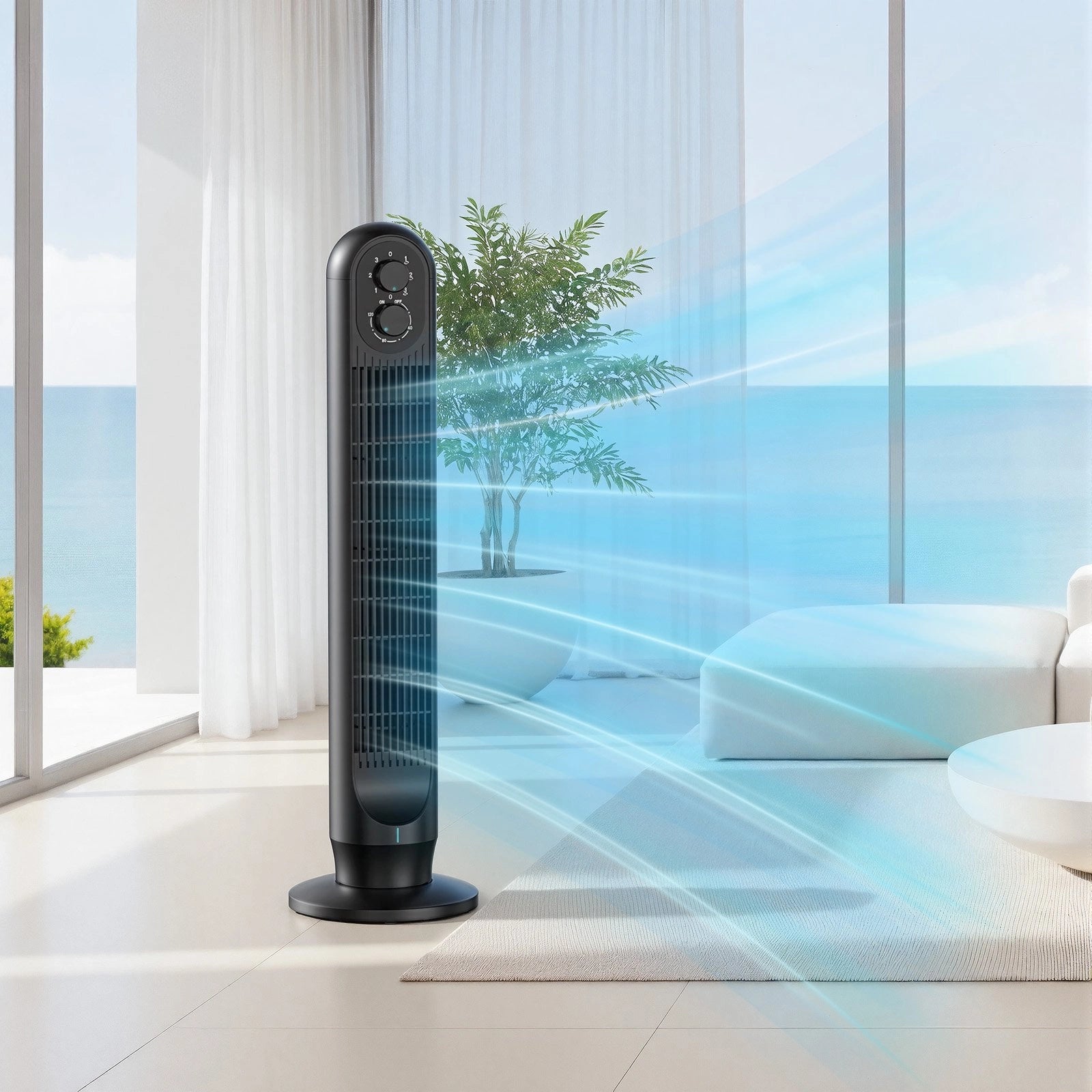 31 Inch Oscillating Tower Fan with 360° Dual Knob Control