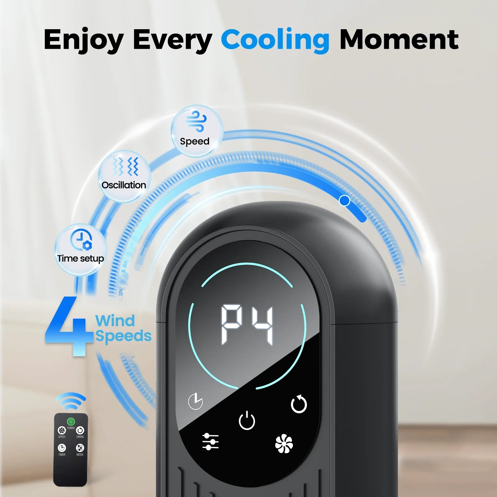 31 Inch Bladeless Oscillating Tower Fan with 4 Speeds
