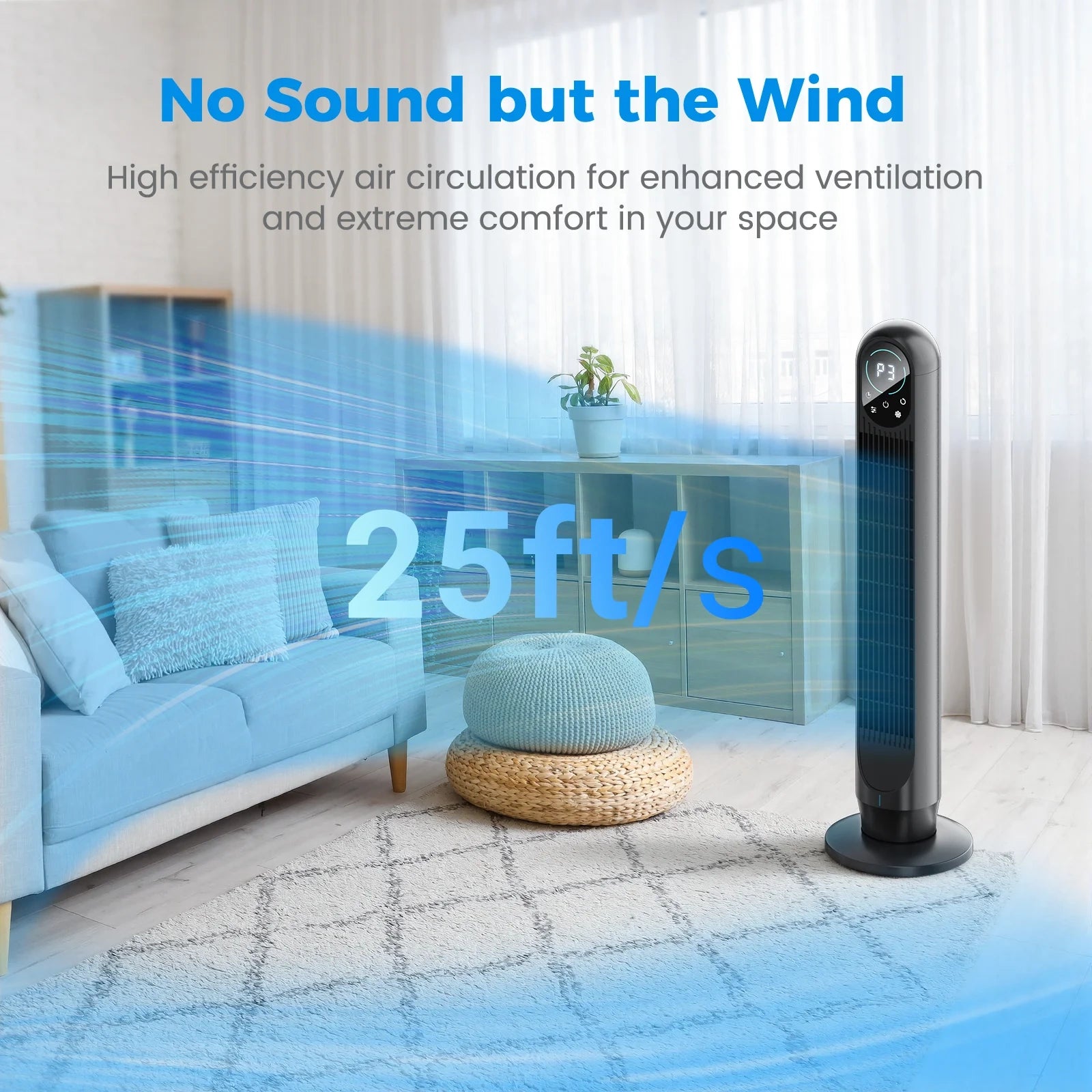 31 Inch Bladeless Oscillating Tower Fan with 4 Speeds