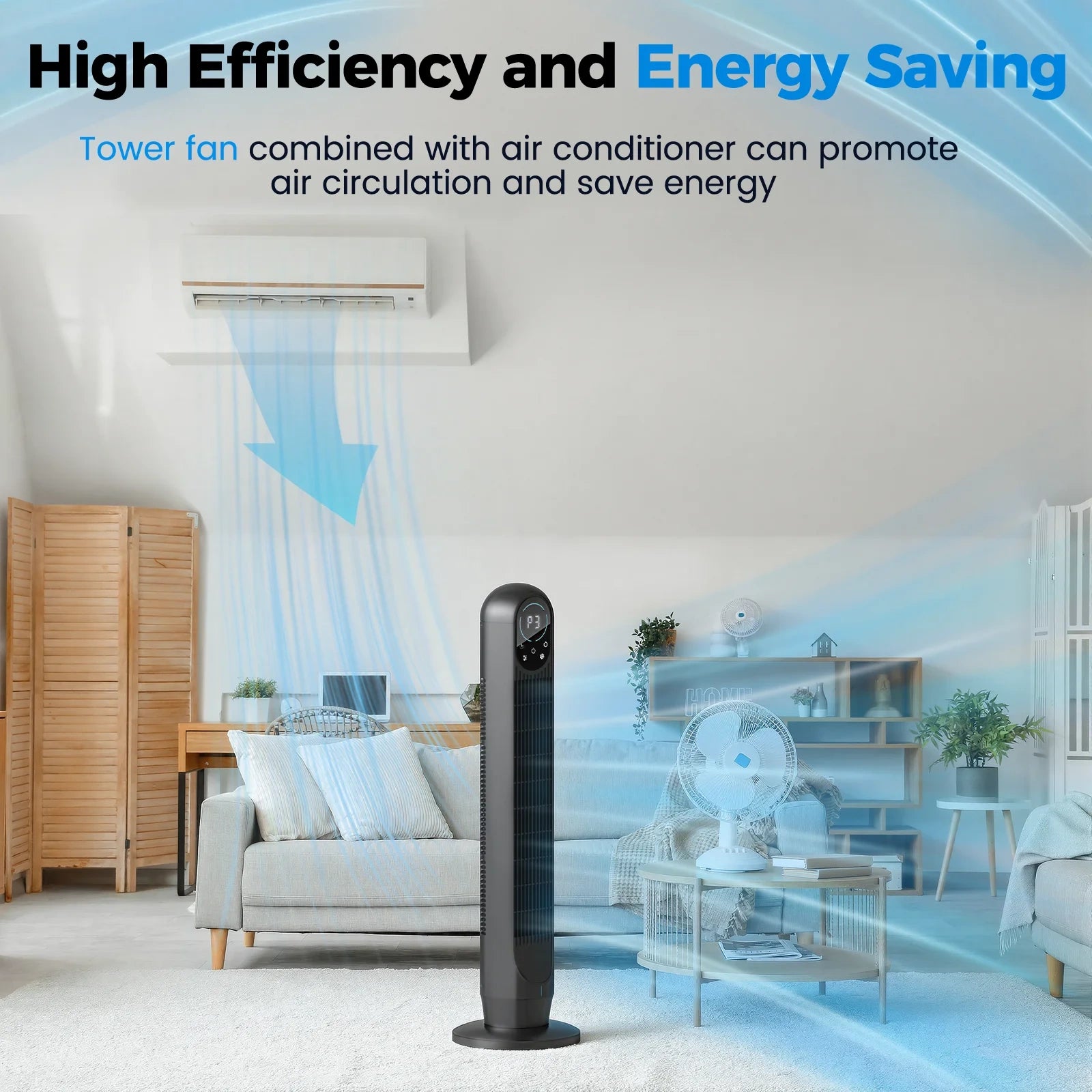 31 Inch Bladeless Oscillating Tower Fan with 4 Speeds
