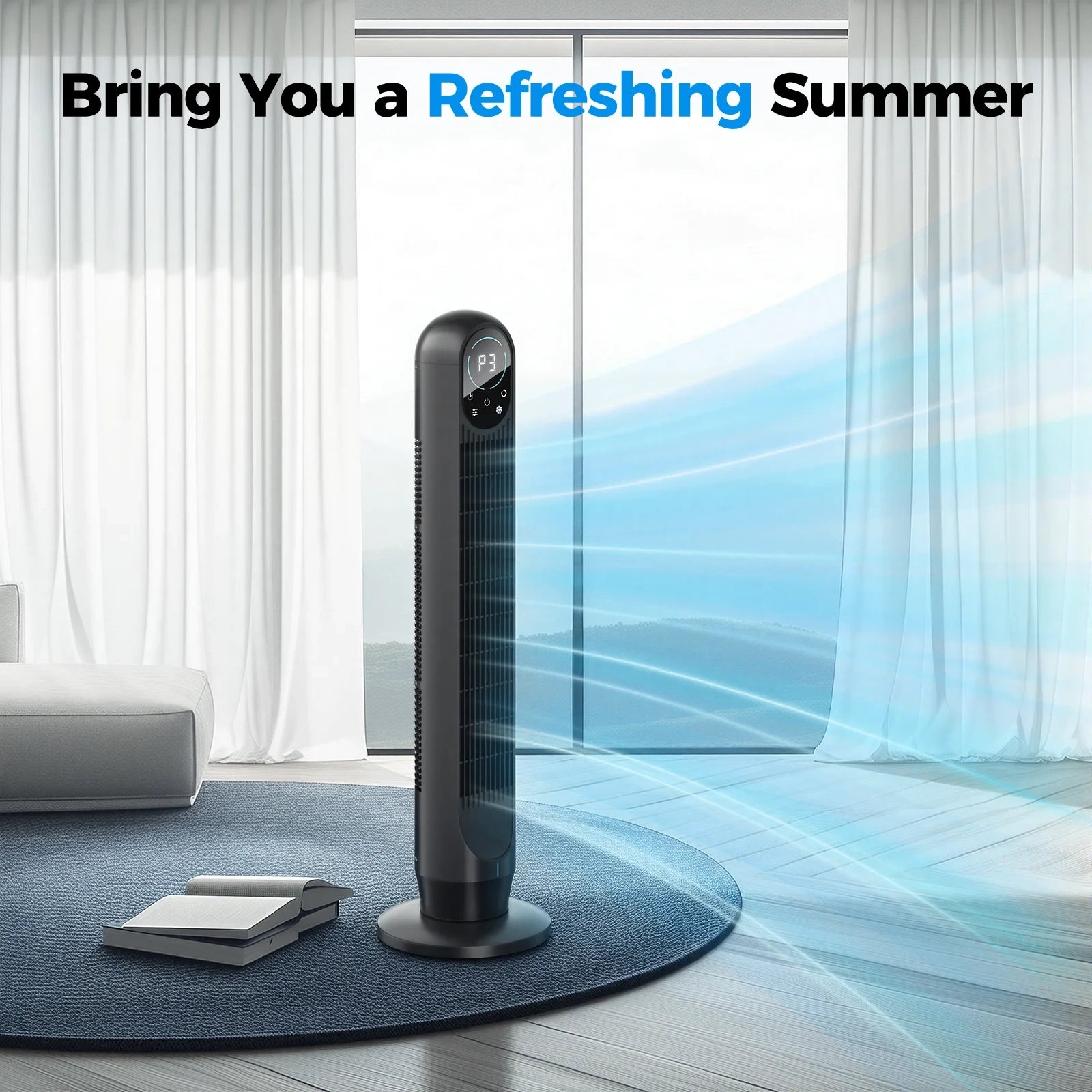 31 Inch Bladeless Oscillating Tower Fan with 4 Speeds