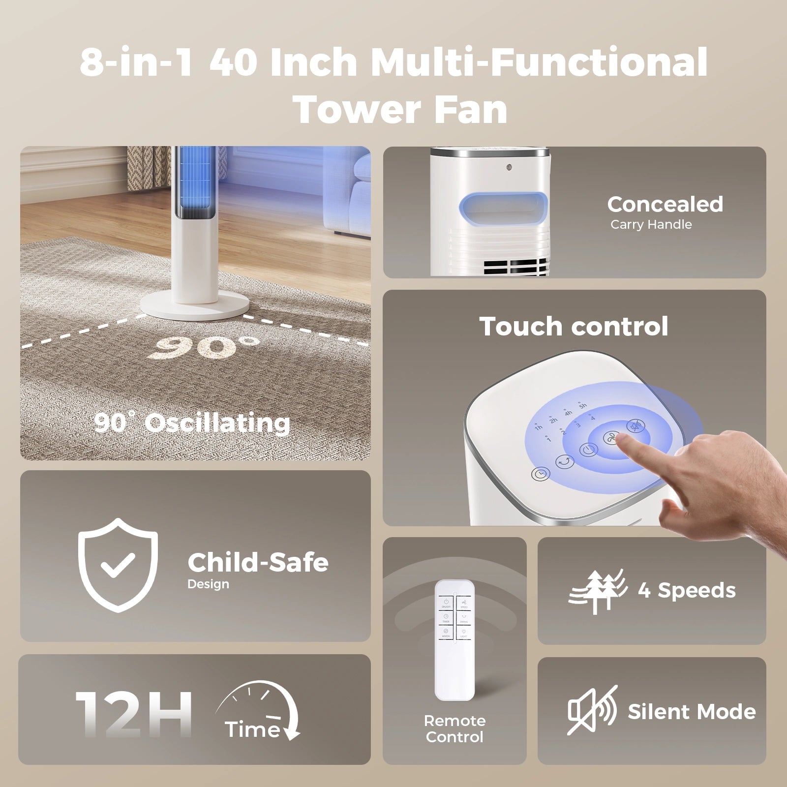 40 Inch 90° Oscillating Cooling Fans with 4 Speeds