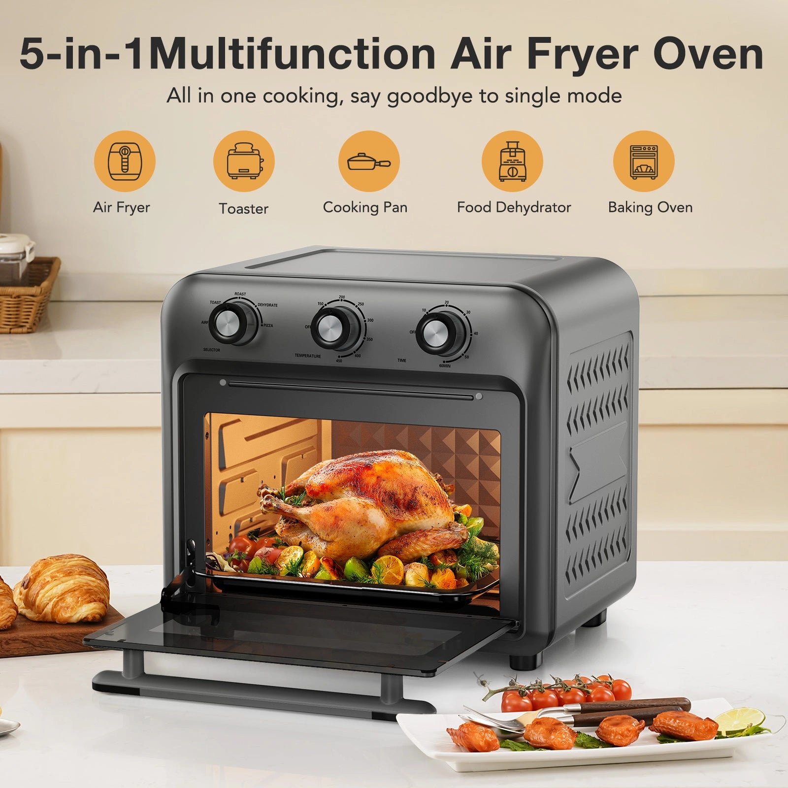 19QT Air Fryer Toaster Oven, 1500W, Grey