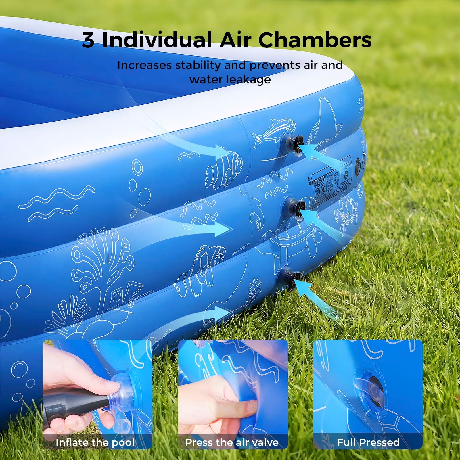 Inflatable Pool for Kids and Adults, 120"x68"22" Oversized Thickened Family Swimming Pool Blow Up Pool, Blue