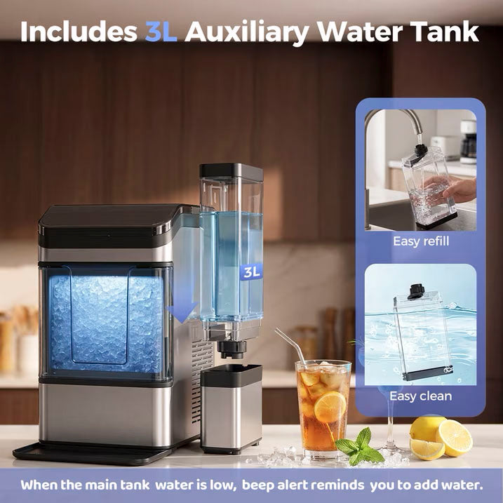 Ice Maker Countertop, Nugget Ice in 6 Mins, 44LBS/Day Chewable Ice Machine with Self-Cleaning, Large Water Tank for Home, Kitchen, Party, Camping