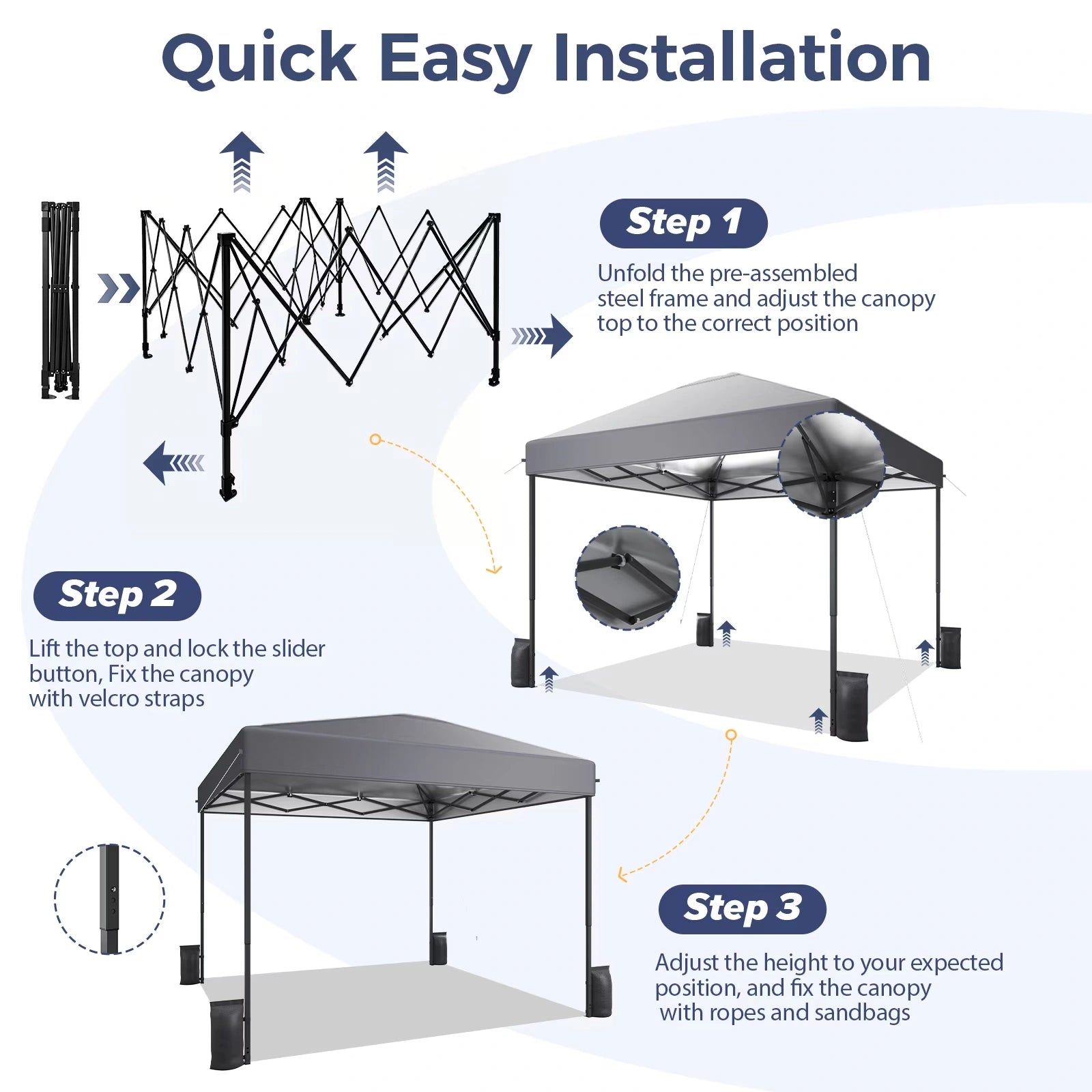Buyglobal OP02 Pop Up Canopy Tent 10' x 10' , All-Weather Windproof with Sandbags Outdoor Shelter