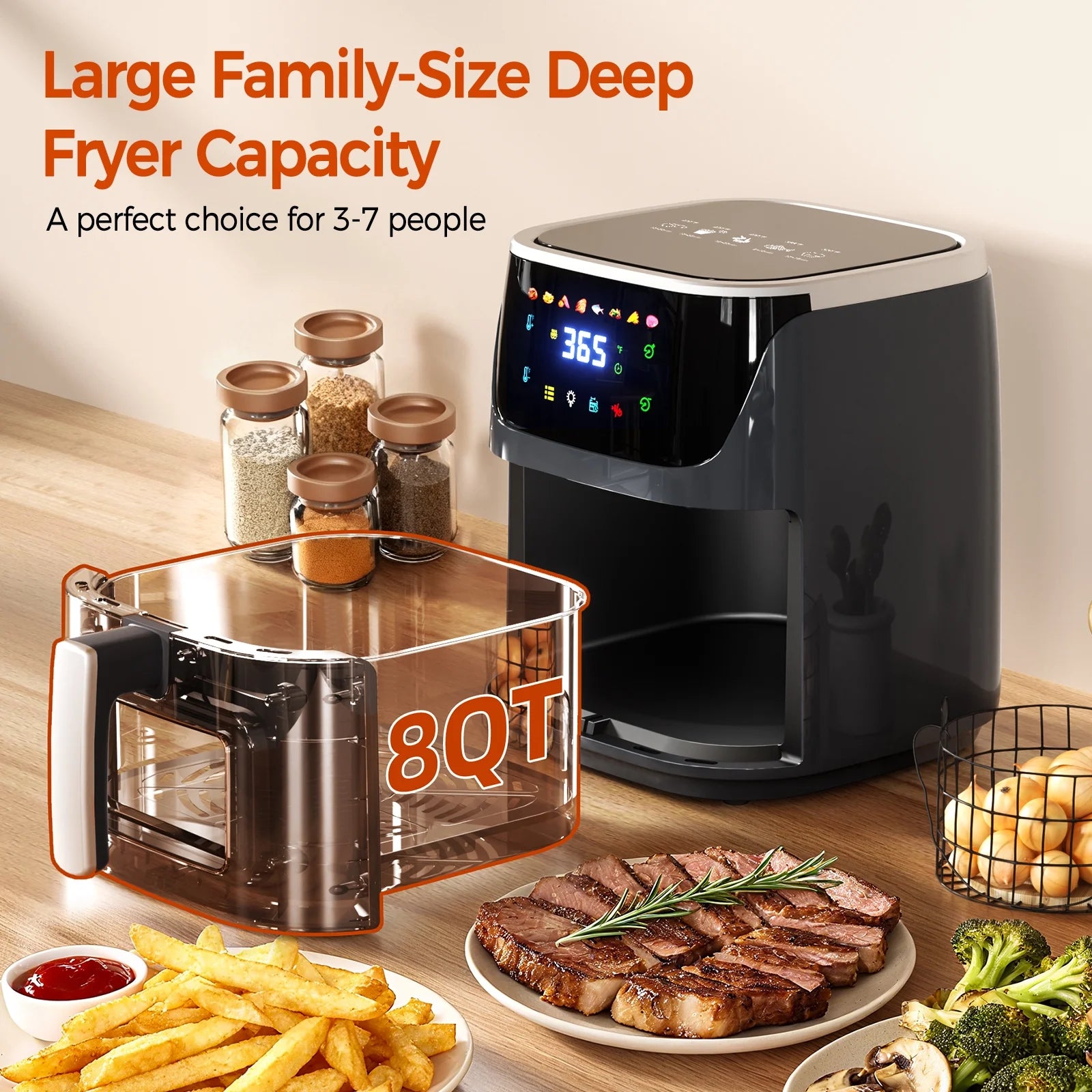 8QT Air Fryer with LED Touchscreen & 8 Preset Modes