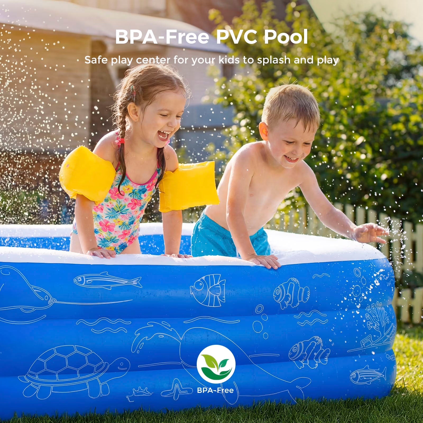 Inflatable Pool for Kids and Adults, 120"x68"22" Oversized Thickened Family Swimming Pool Blow Up Pool, Blue