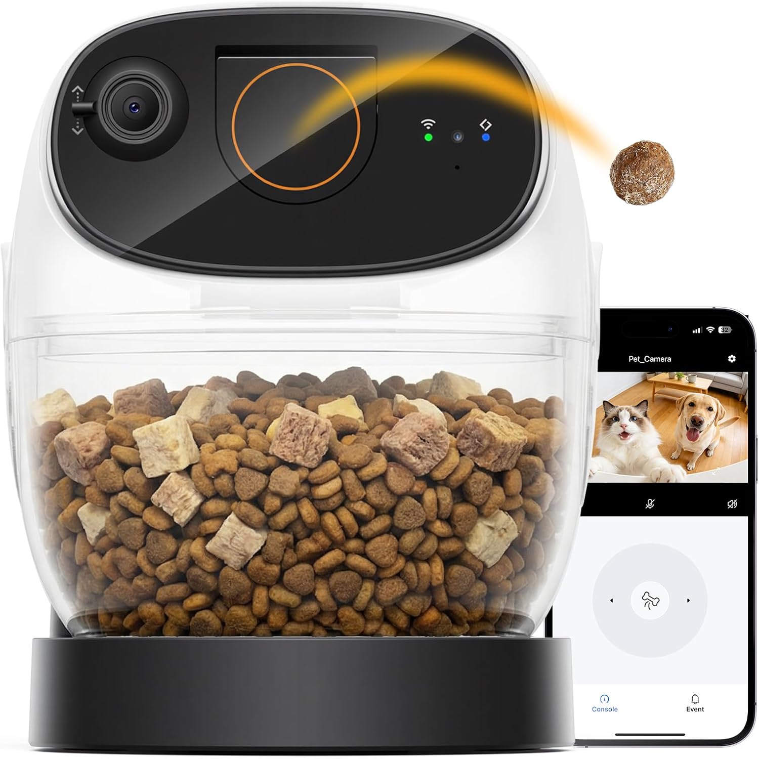 Robot M3 3K Pet Camera Treat Dispenser, Indoor Security Camera with 360° View, 32ft Treat Tossing, Barking Alerts