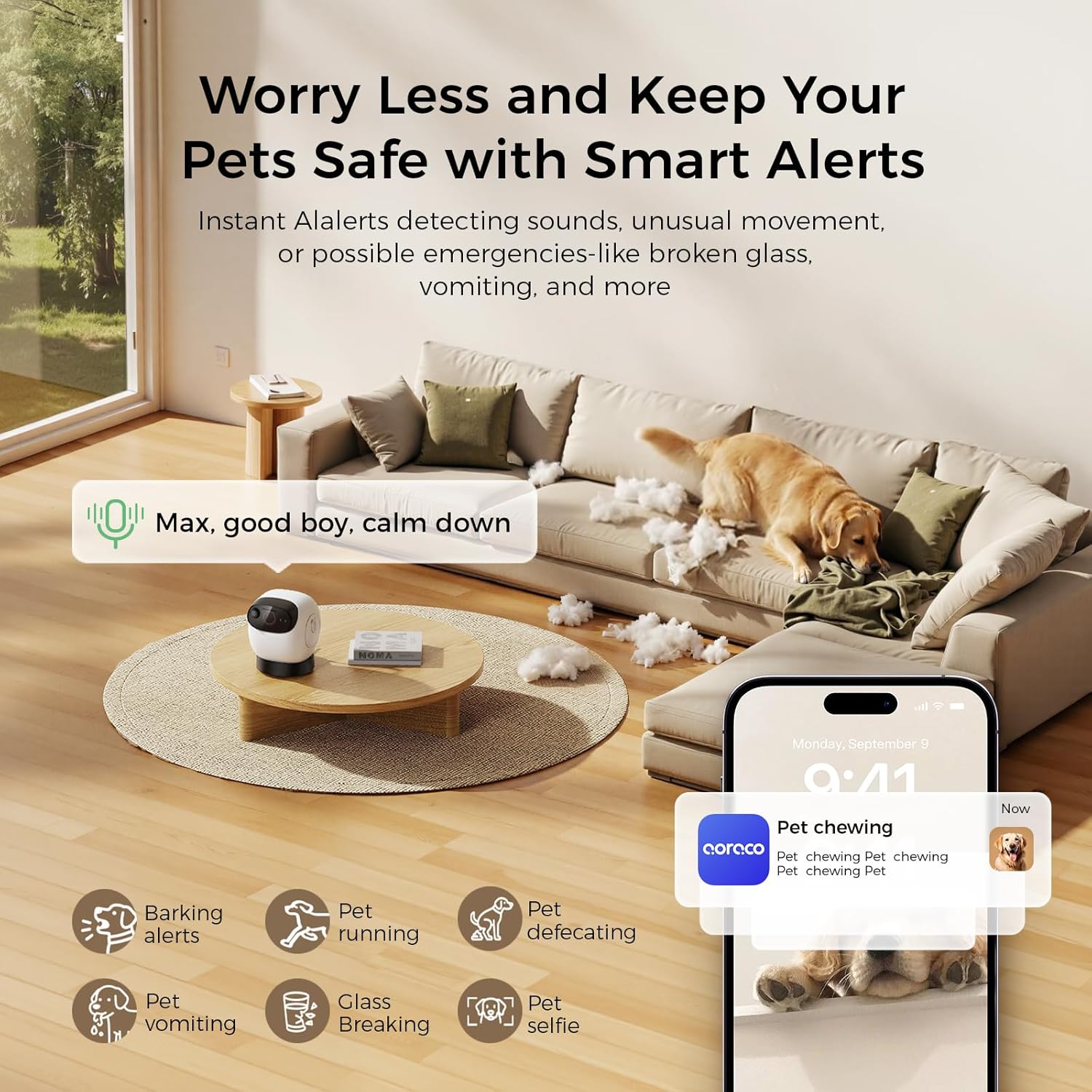 Robot M3 3K Pet Camera Treat Dispenser, Indoor Security Camera with 360° View, 32ft Treat Tossing, Barking Alerts