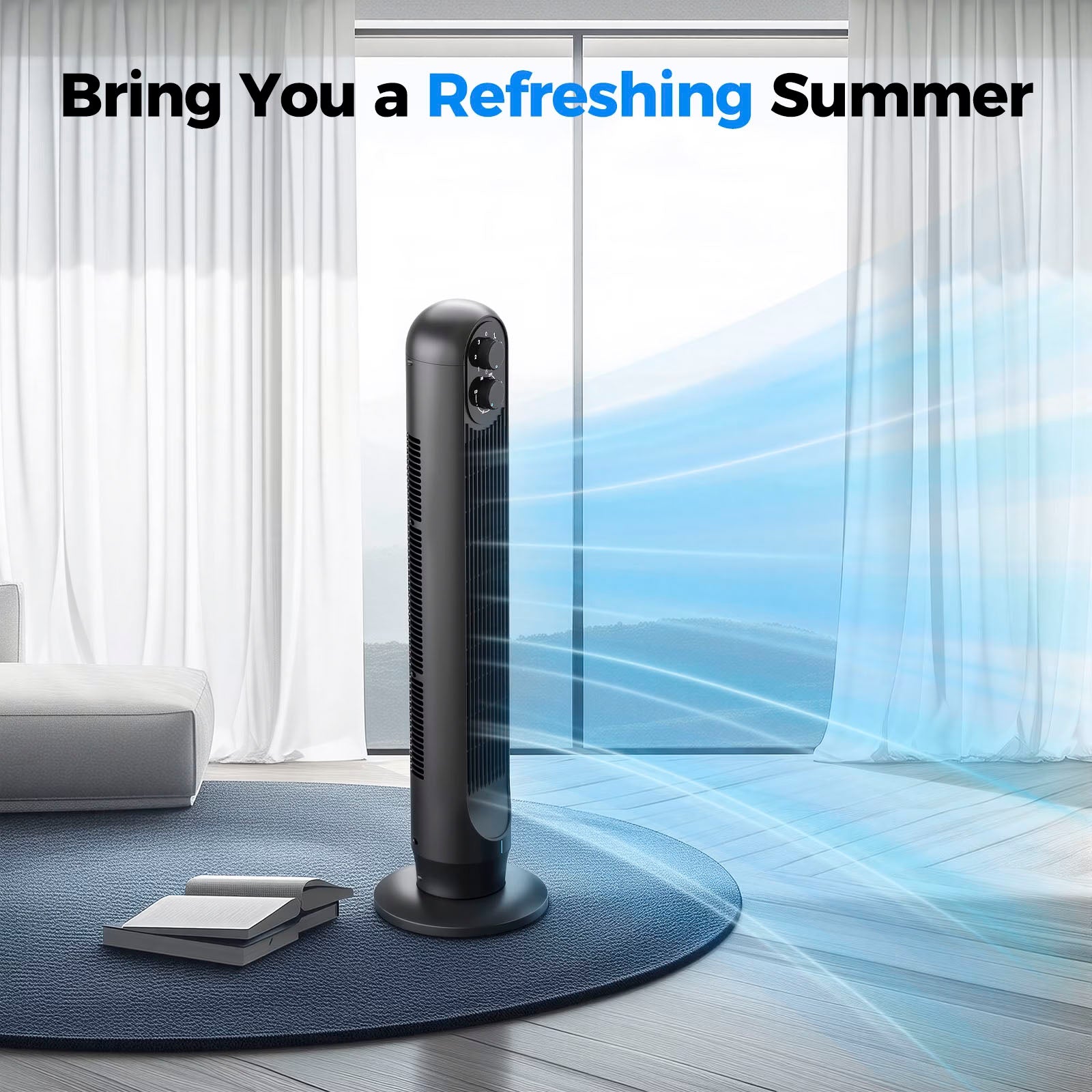 Tower Fan, 31" Oscillating Standing Fan for Home, Patbrela Floor Fan with 360° Dual Knob Control, 3 Speed, Timer Bladeless Fan for Bedroom Office