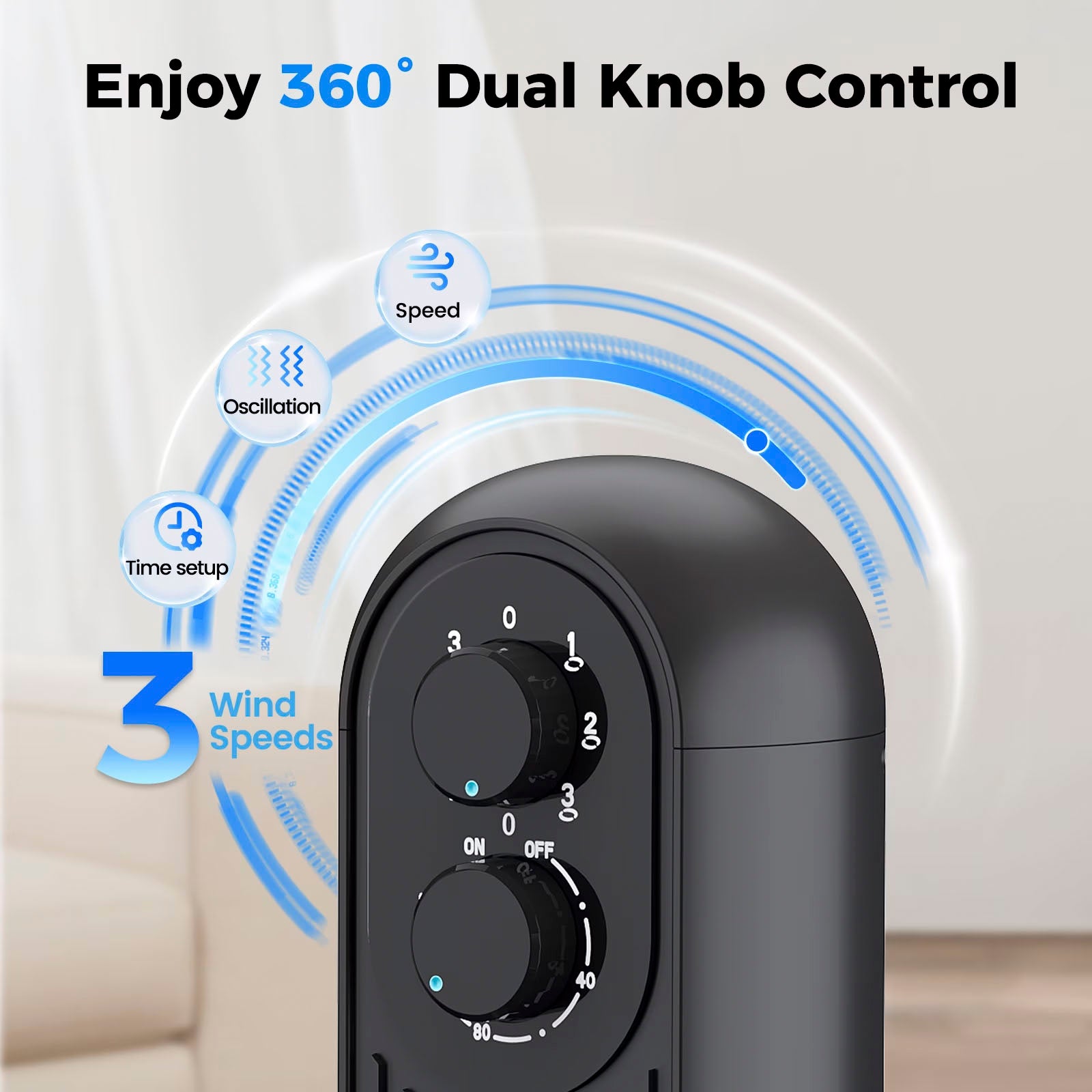 Tower Fan, 31" Oscillating Standing Fan for Home, Patbrela Floor Fan with 360° Dual Knob Control, 3 Speed, Timer Bladeless Fan for Bedroom Office