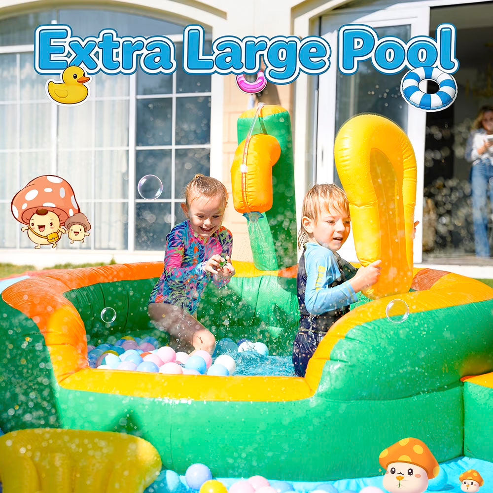 Giant 10 in 1 Inflatable Water Slide with Extended Water Slide, 342"x103"x193" Bounce House with 650 Blower, Ball Shooting, Ring Toss, Deep Pool, Water Bucket, for Kids 3-10