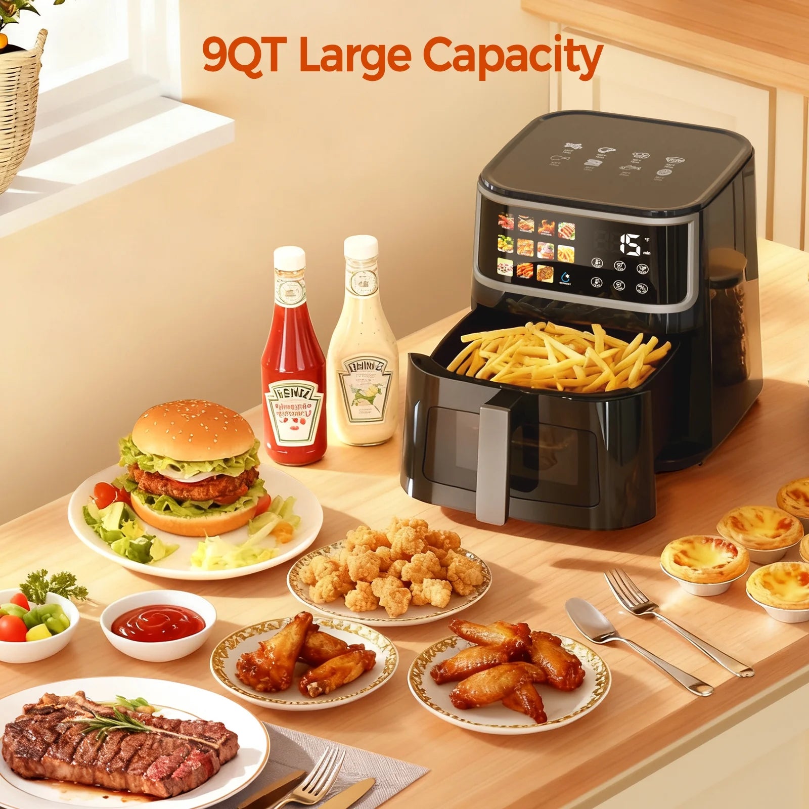 9QT Smart Air Fryer with LED Display & Easy-View Window