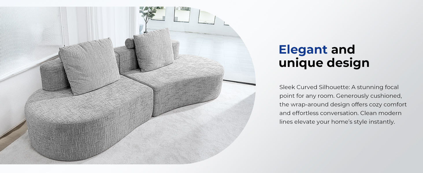 98 Inch Curved Couch with 2 Cozy Pillows