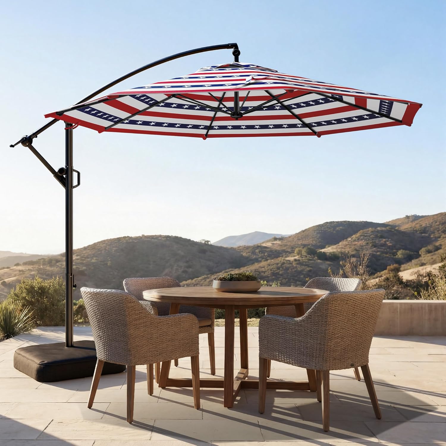 10 Feet Offset Cantilever Patio Umbrella with Base UPF50+ UV , Tilt & Crank System
