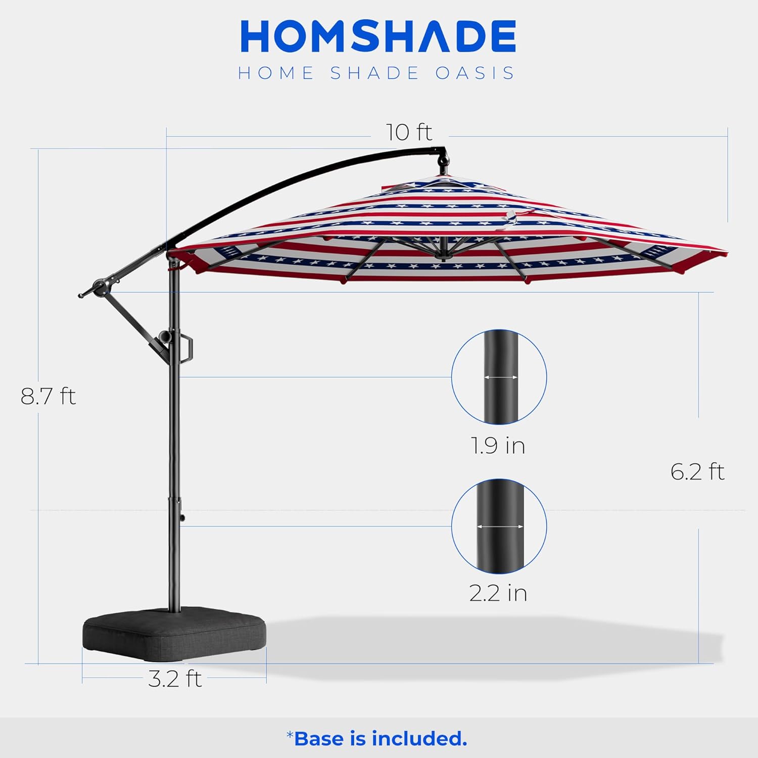 10 Feet Offset Cantilever Patio Umbrella with Base UPF50+ UV , Tilt & Crank System