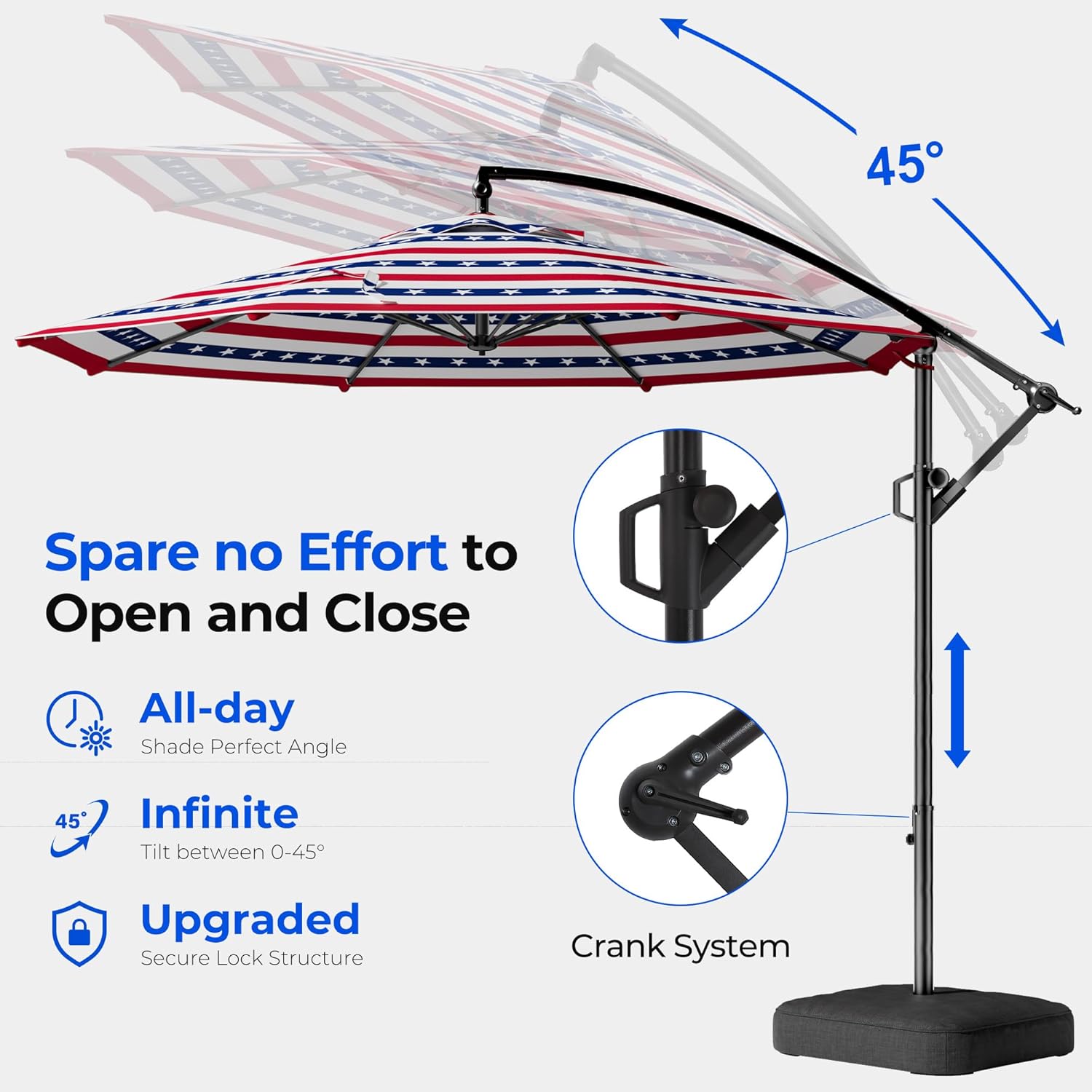 10 Feet Offset Cantilever Patio Umbrella with Base UPF50+ UV , Tilt & Crank System